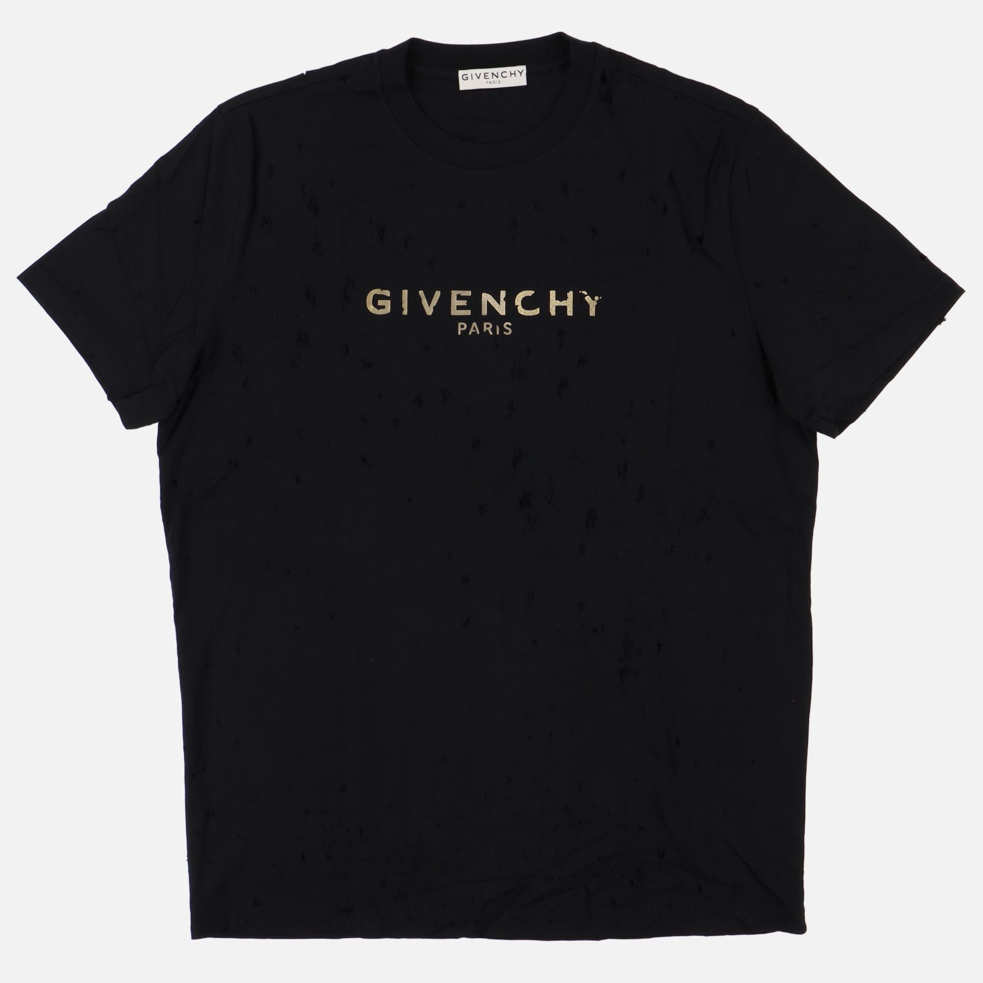 Givenchy Black Distressed Gold Blurred Logo T-Shirt Size US M / EU 48-50 / 2 - 1 Thumbnail