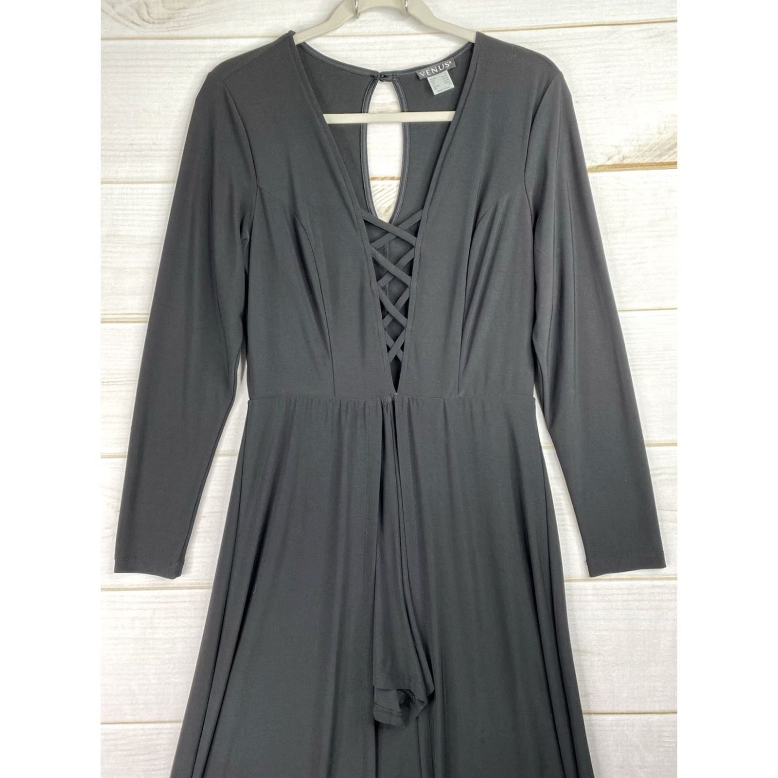 Venus Venus Womens Black Maxi Romper Dress M Overlay w/Shorts Witchy Vamp Goth Stretch Romper Dress Size M / US 6-8 / IT 42-44 - 2 Thumbnail