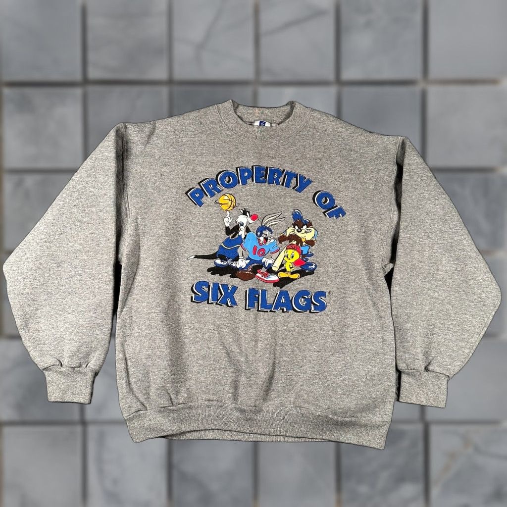 VINTAGE Warner Bros Looney Tunes Sweatshirt 90s 1998 Six Flags - Main Image