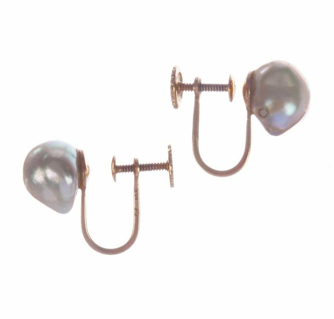 Designer 14 kt Gold and Grey Tahitian Pearl Baroque Earrings Size ONE SIZE - 4 Thumbnail