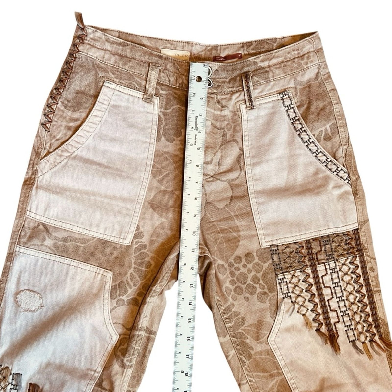 Anthropologie Pilcro Anthropologie Sz 29 Tan Patchwork Embroidered Pants Size 29" - 15 Thumbnail