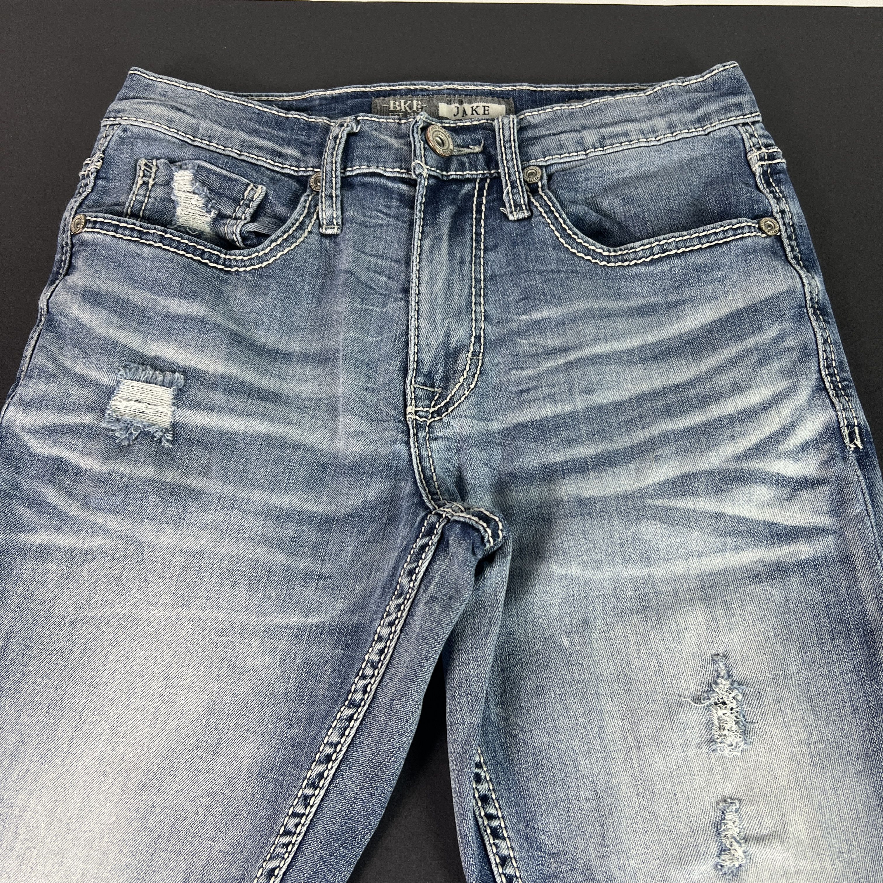 BKE BKE Jeans Jake Straight Light Blue Faded Distressed Denim Size US 28 / EU 44 - 2 Thumbnail