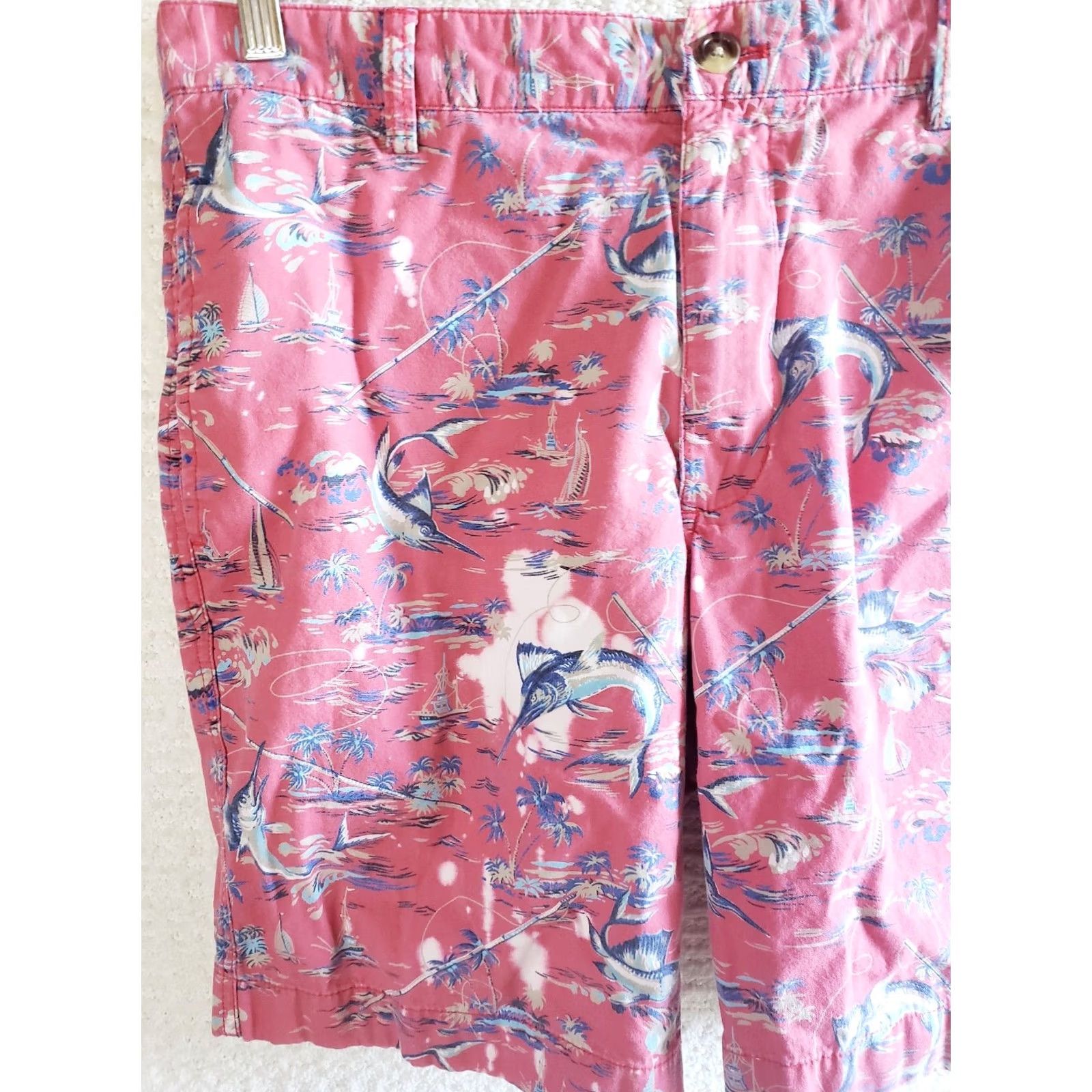 Chaps Chaps Bermuda Shorts Men's 32x9 Red Tropical Print Outdoor Fish Inline Logo Pockets Casual Cotton Size US 32 / EU 48 - 2 Thumbnail
