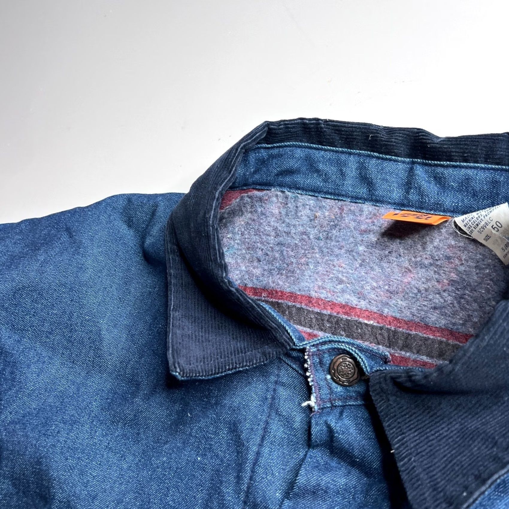 Wrangler VINTAGE Wrangler Denim Chore Coat 50 Blue Cotton Blend USA Made Chore Jacket Mens Vintage 1980s Big Ben Wool Blanket Lined Size US M / EU 48-50 / 2 - 6 Thumbnail