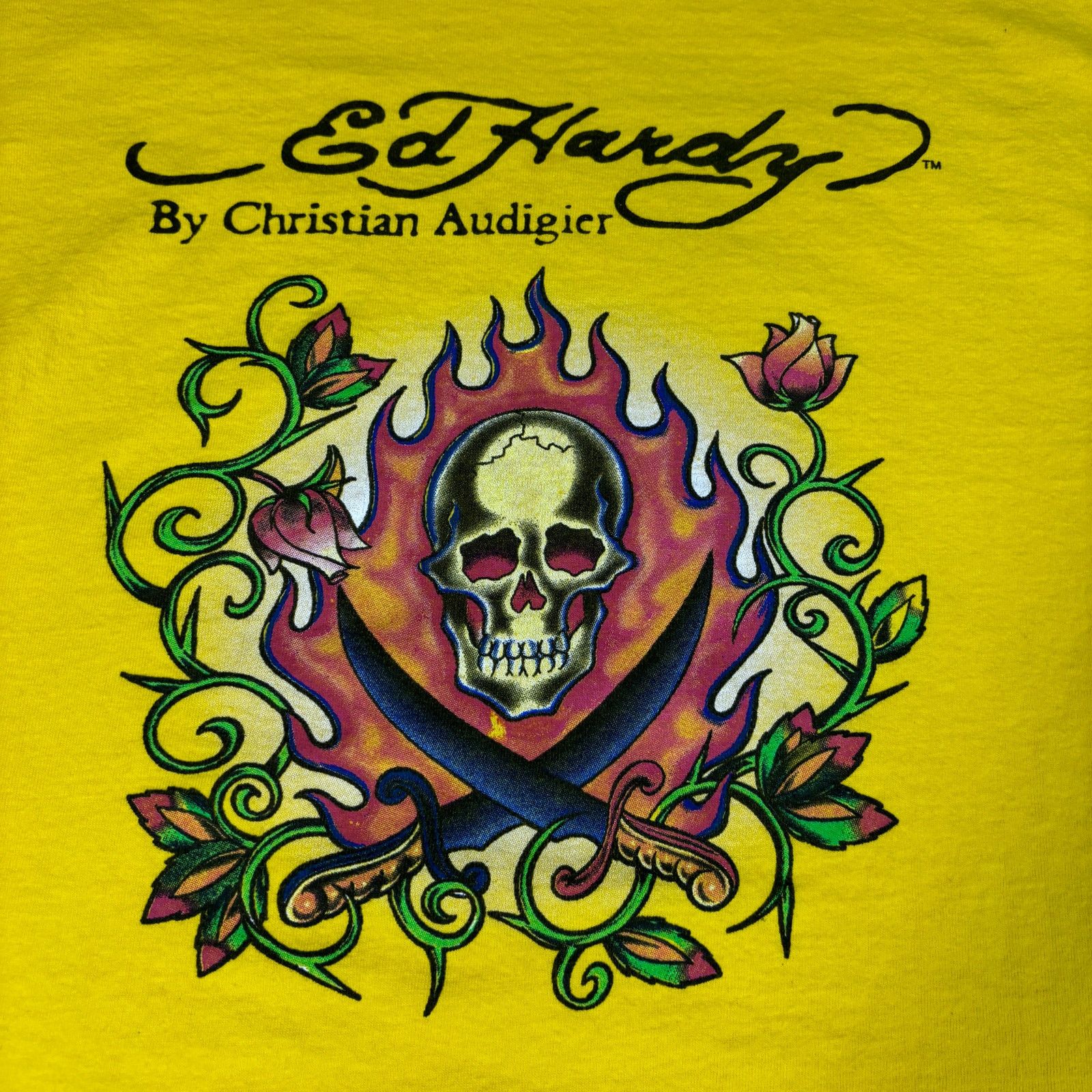 Christian Audigier y2k 2000s style Ed Hardy Christian Audigier yellow tshirt L Size US L / EU 52-54 / 3 - 3 Thumbnail