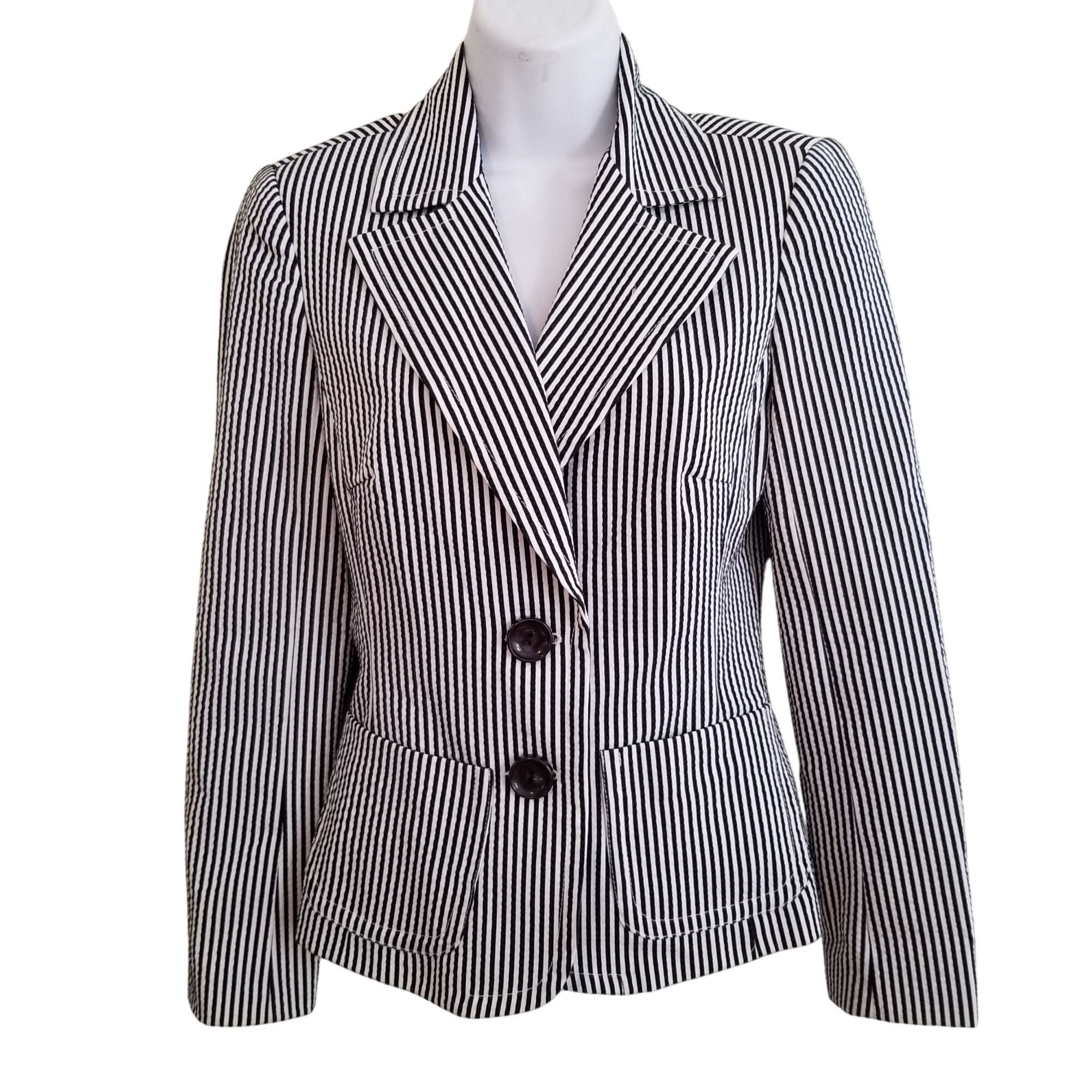 Trina Turk Trina Turk 2 Black White Stripe Seersucker Blazer Jacket Twe Size XS / US 0-2 / IT 36-38 - 1 Thumbnail