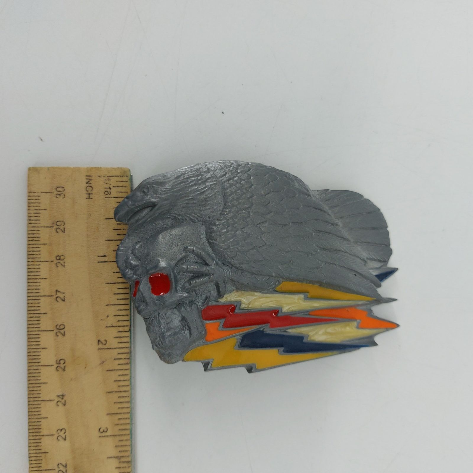 Vintage Biker Skull Eagle Lightning Bolt Belt Buckle Enamel Skeleton Size ONE SIZE - 3 Thumbnail