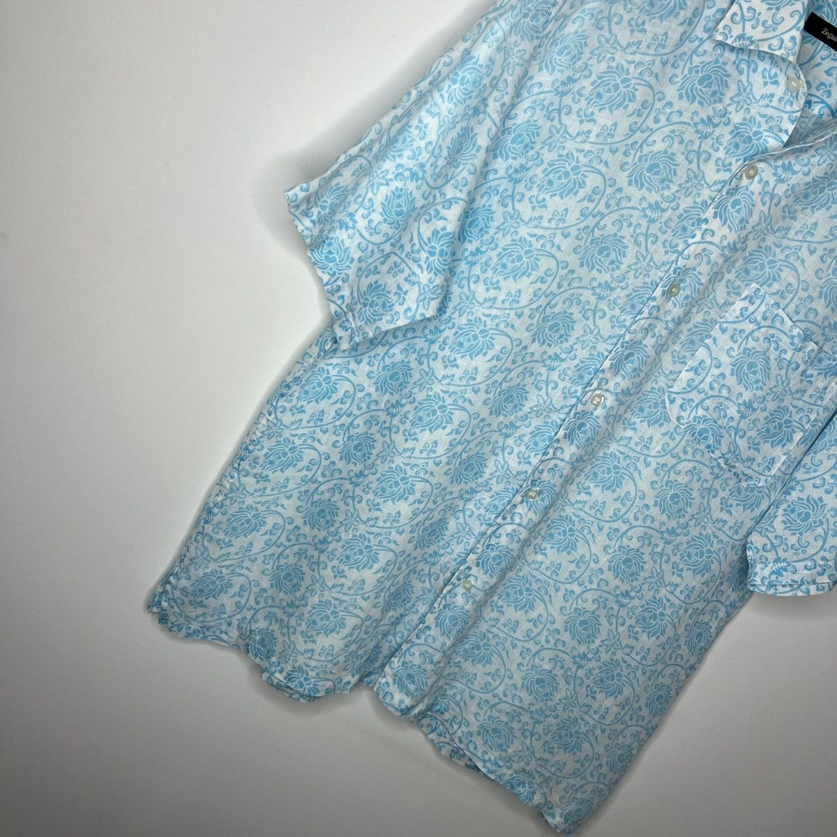 Designer × Ermenegildo Zegna × Z Zegna Ermenegildo Zegna Shirt Button Up Linen Blue Full Print Size US L / EU 52-54 / 3 - 3 Thumbnail