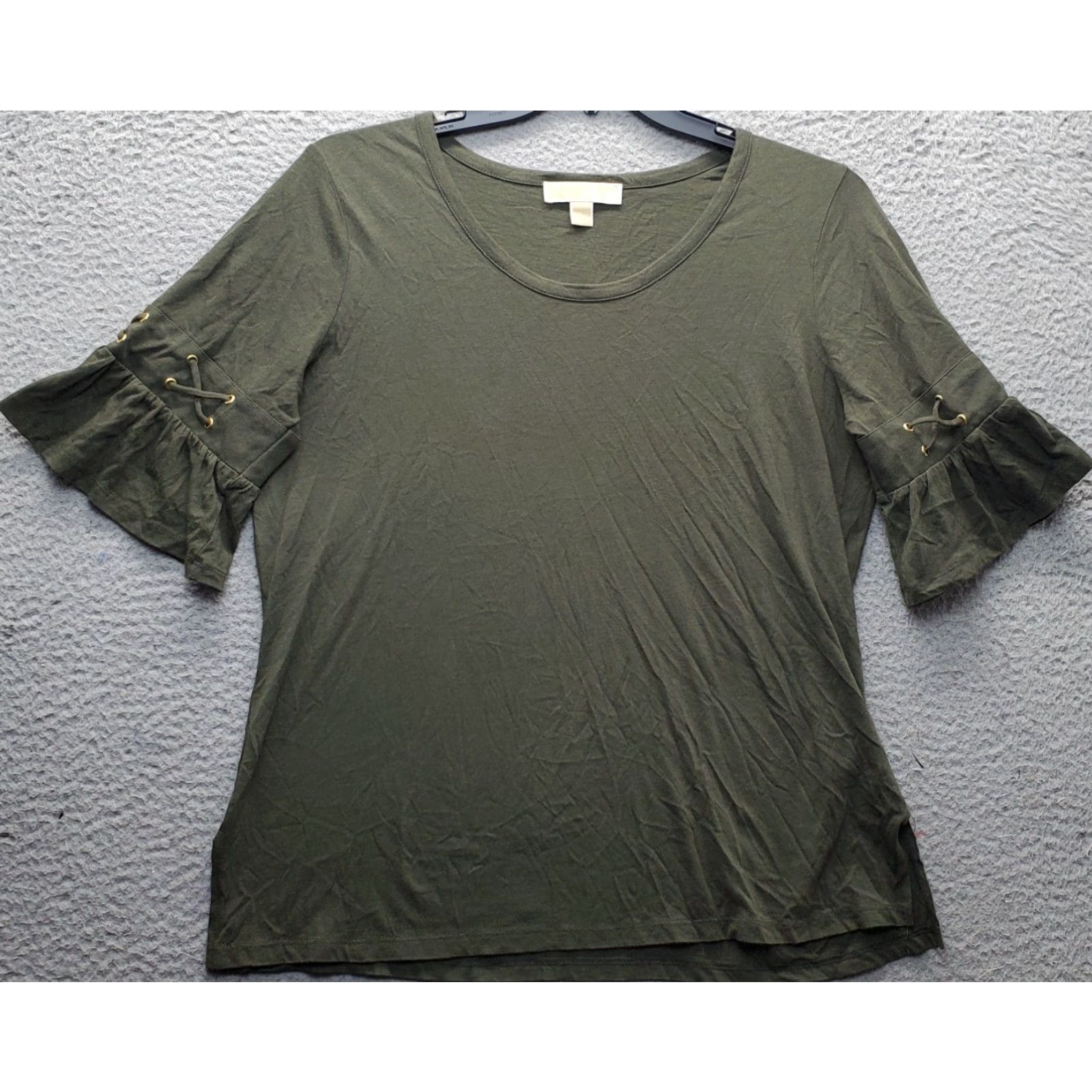 Michael Kors Michael Kors Blouse Womens L Green Round Neck Tied Side Slit Sleeve Pullover Shirt Size L / US 10 / IT 46 - 2 Thumbnail