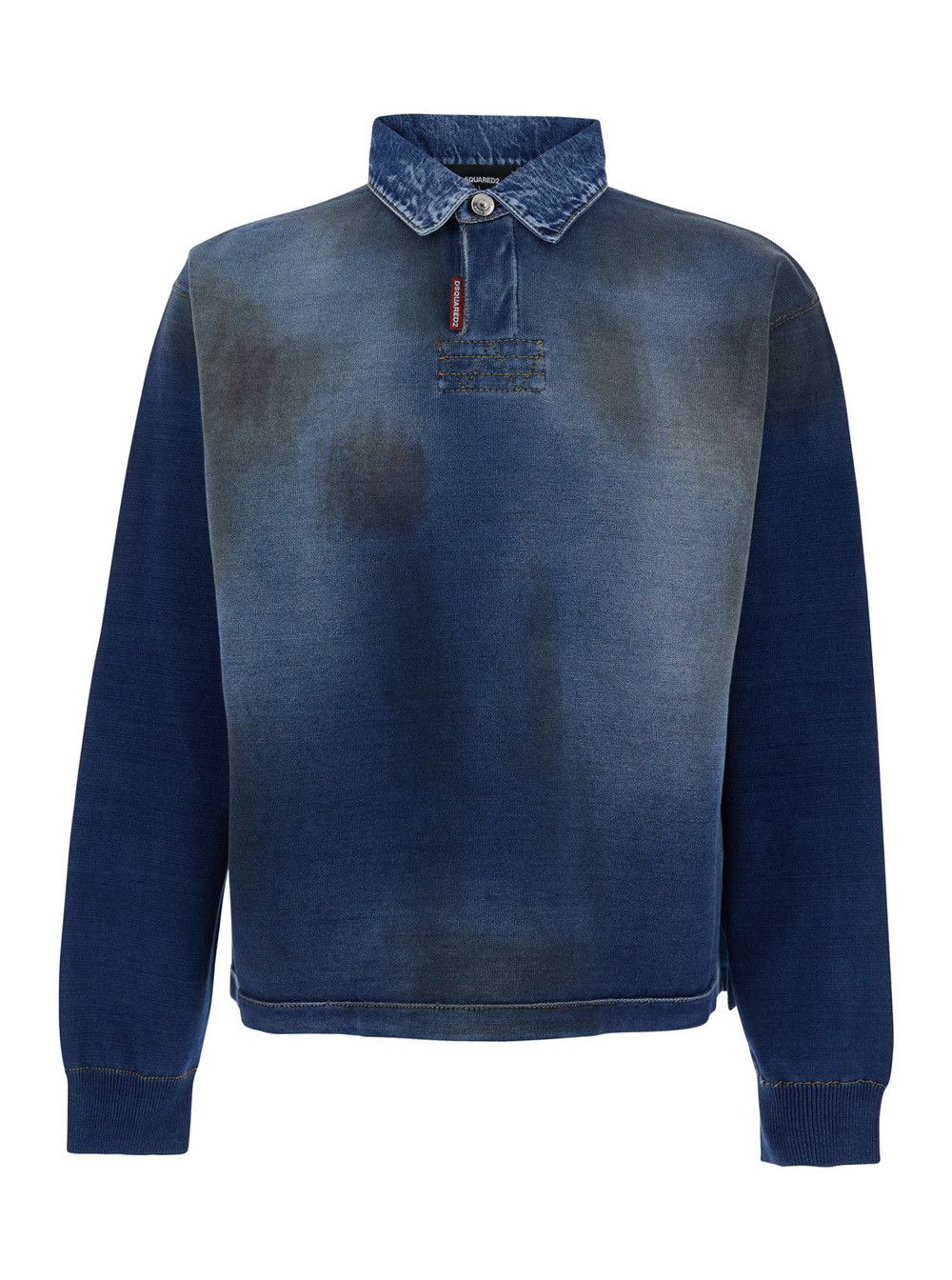 Blue sweater with polo-style collar faded effect and contrasting stitching in cotton man
