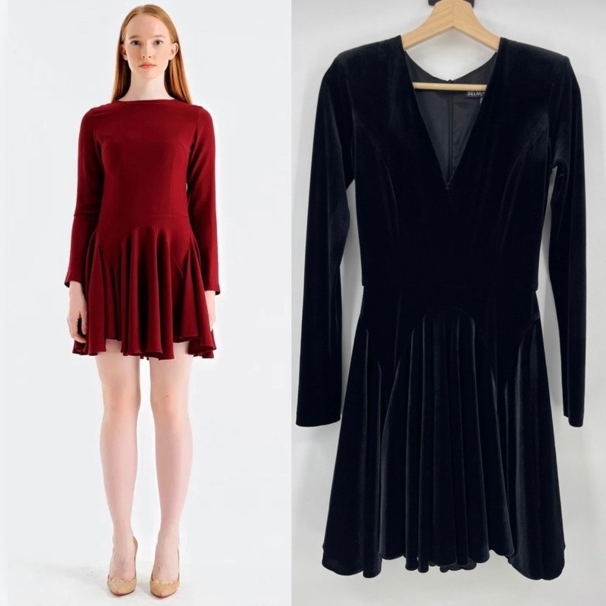 Other SELMACILEK | Black Velvet Skater Dress Long Sleeve Mini S Size S / US 4 / IT 40 - 1 Thumbnail