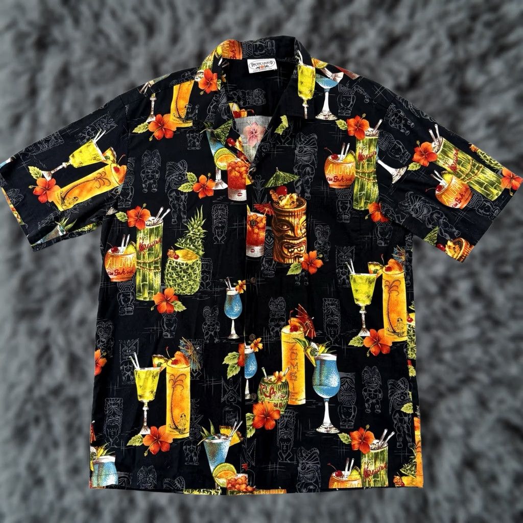 Vintage VINTAGE Pacific Legend Hawaiian Shirt XL Black 90s Tiki Cocktail Button Up Mens Size US XL / EU 56 / 4 - 1 Thumbnail
