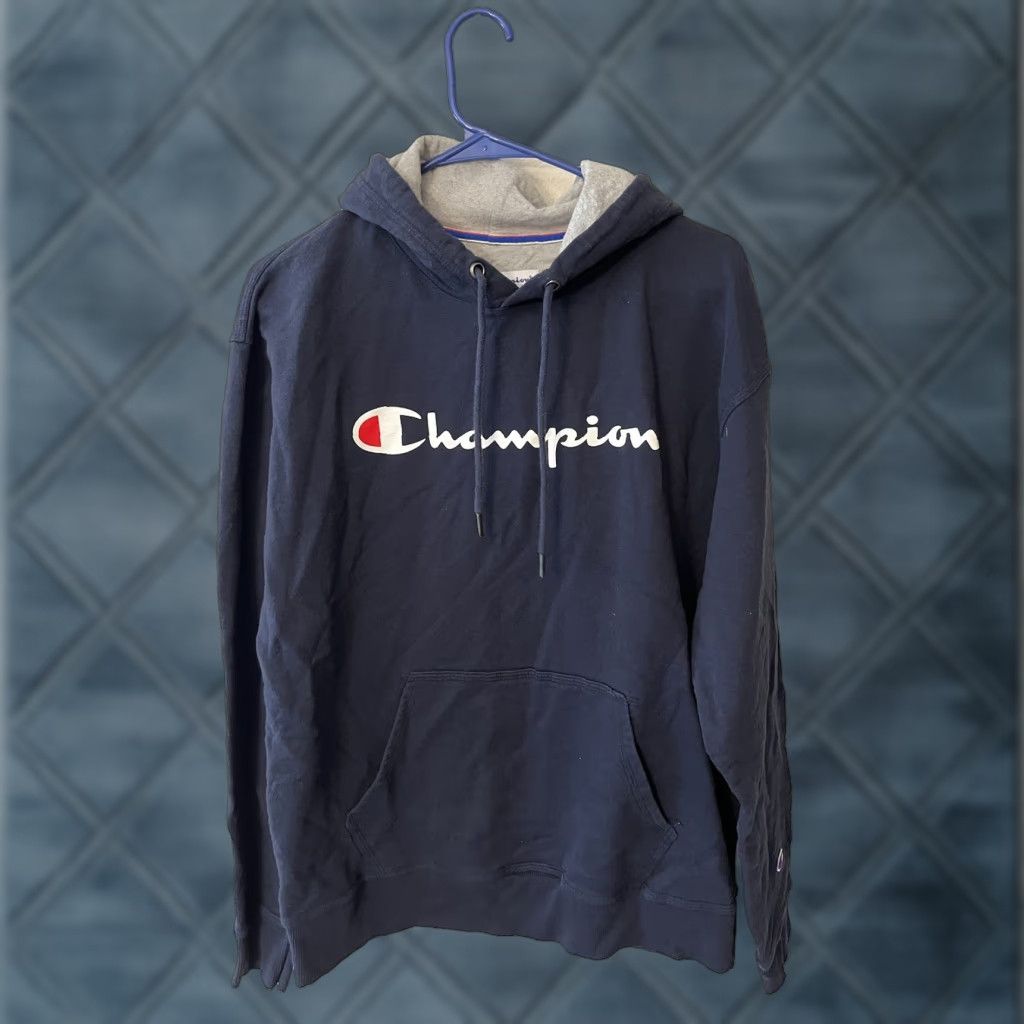 Champion Champion Mens Hoodie Long Sleeve T Shirt Navy Blue SpellOut Athletic Logo Size US L / EU 52-54 / 3 - 1 Thumbnail
