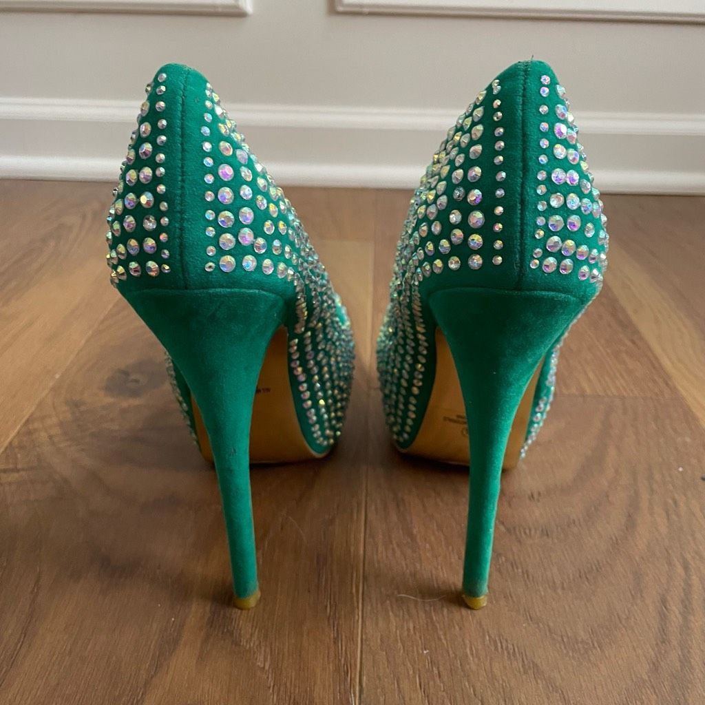 ALBA Alba Green Iridescent Rhinestone Bling Stiletto Platform Ple Size US 7.5 / IT 37.5 - 5 Thumbnail