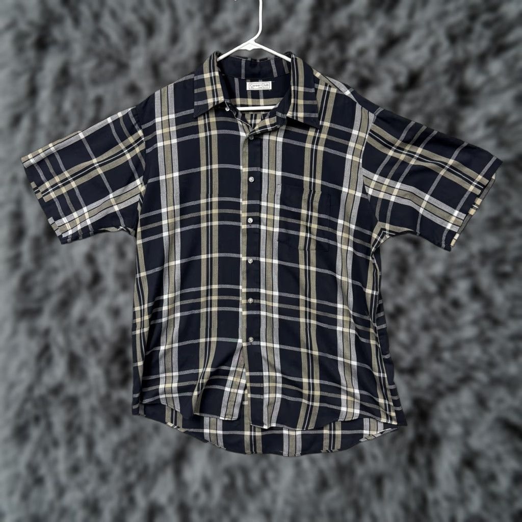 Vintage Vintage Career Club Button-Up Shirt Mens XL Blue Gray Plaid 80s 90s Casual Lightweight Short Sleeve Size US XL / EU 56 / 4 - 1 Thumbnail