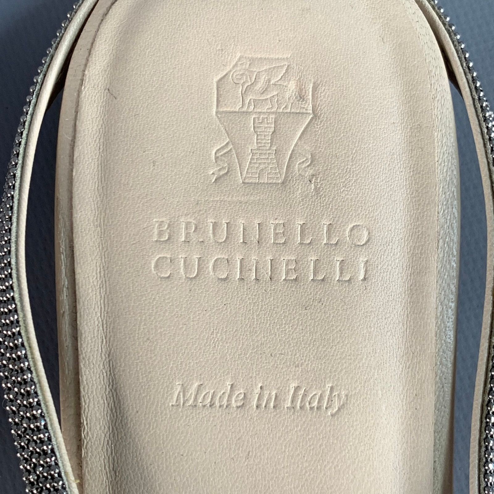 Brunello Cucinelli BRUNELLO CUCINELLI Beige Silver Leather Monili Slip On Flats Size US 10 / IT 40 - 7 Thumbnail