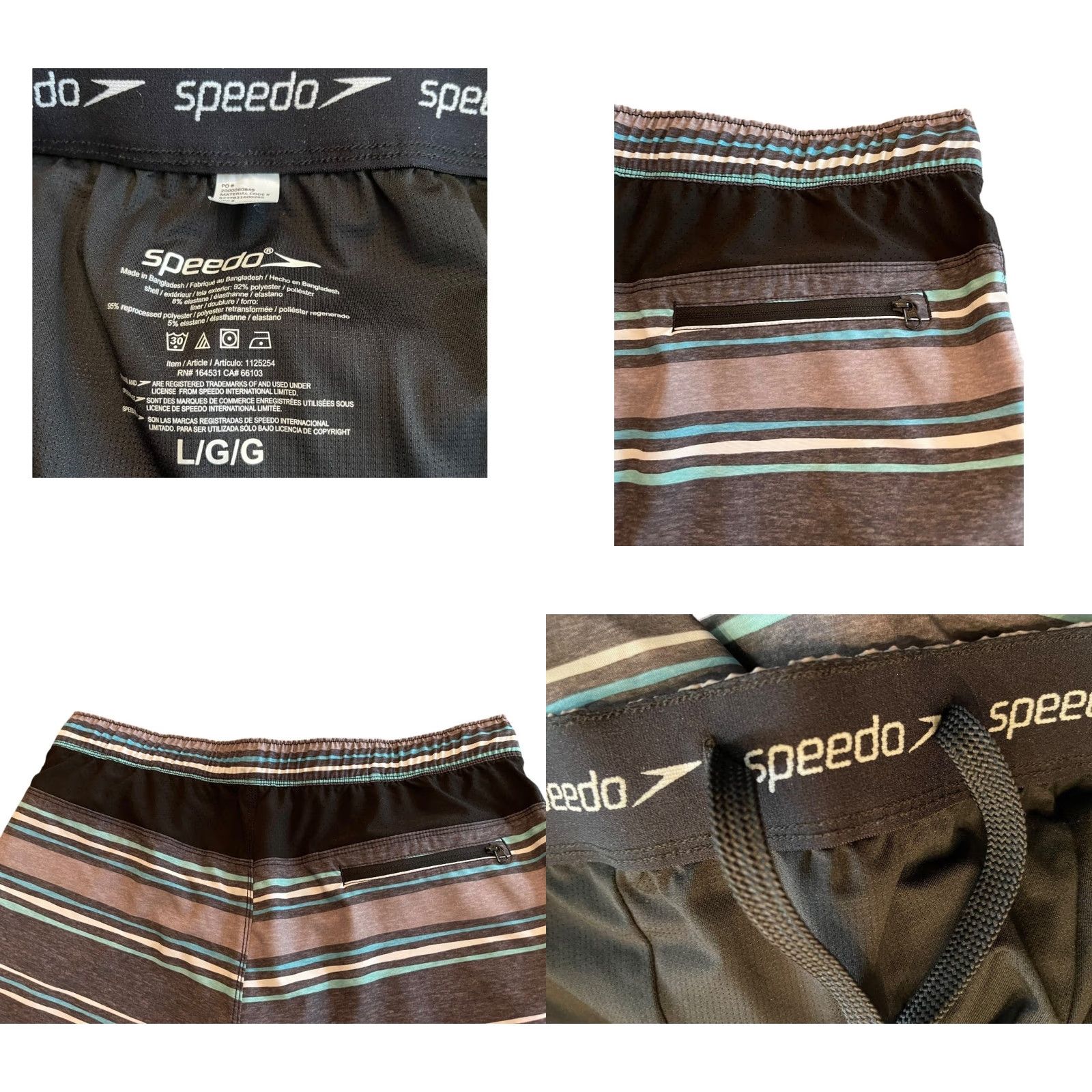 Speedo Speedo Shorts Striped Board Drawstring Gray Blue Mens Swim Large Size US 33 - 8 Thumbnail