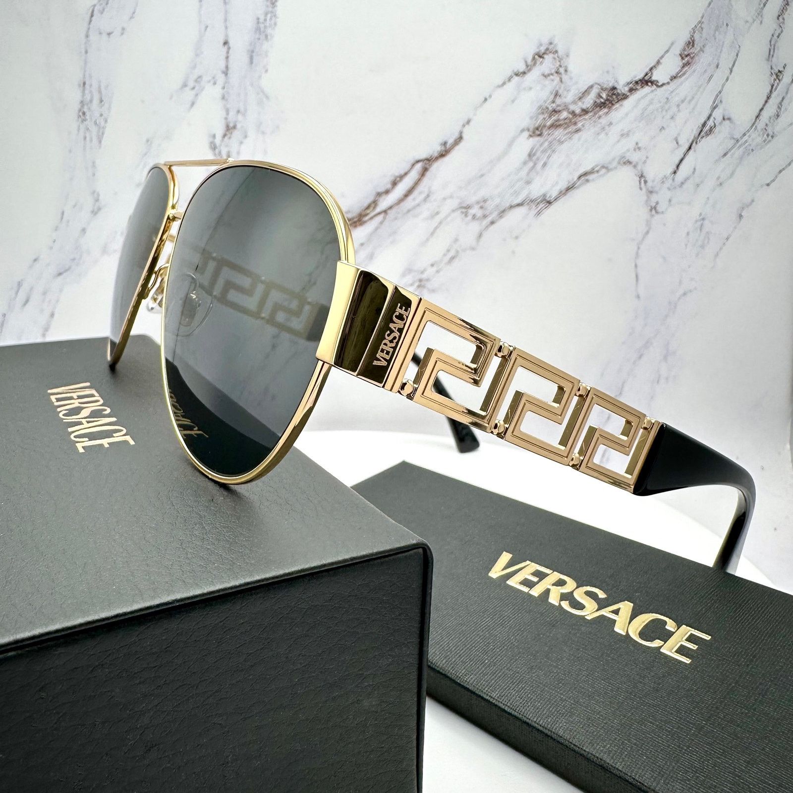 Versace New VERSACE Sunglasses Gold Aviator Pilot Metal Greca Logo Size ONE SIZE - 12 Thumbnail