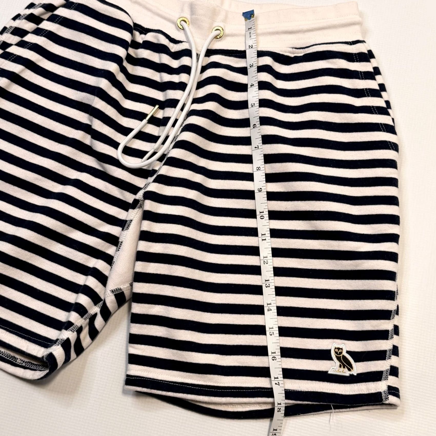 Vintage October's Very Own Shorts Mens Medium Blue White Stripe Fleece Sweat Drawstring Size US 31 - 3 Thumbnail
