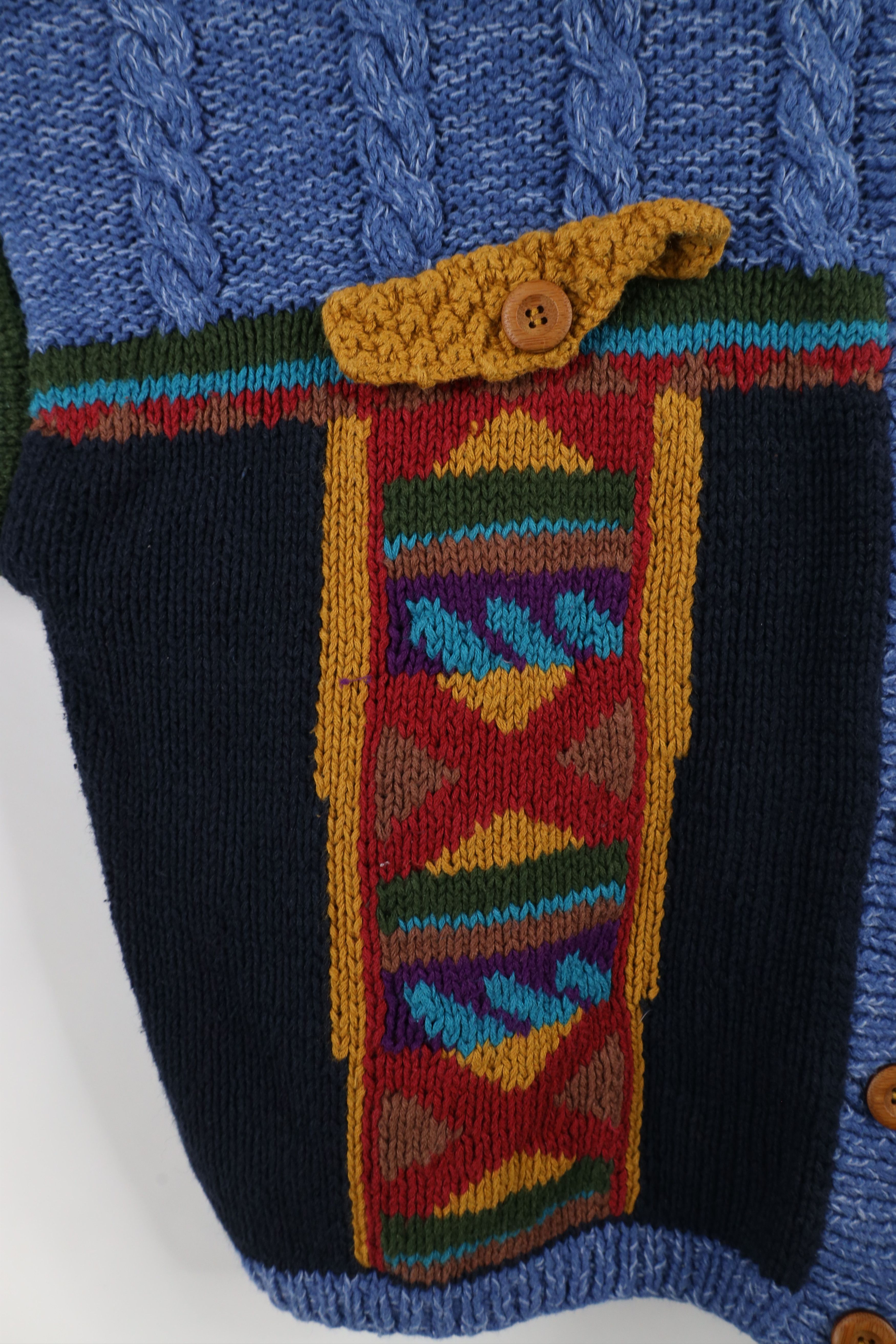 Vintage Vintage 90s Streetwear Rainbow Cable Knit Cardigan Sweater Size XL / US 12-14 / IT 48-50 - 4 Thumbnail