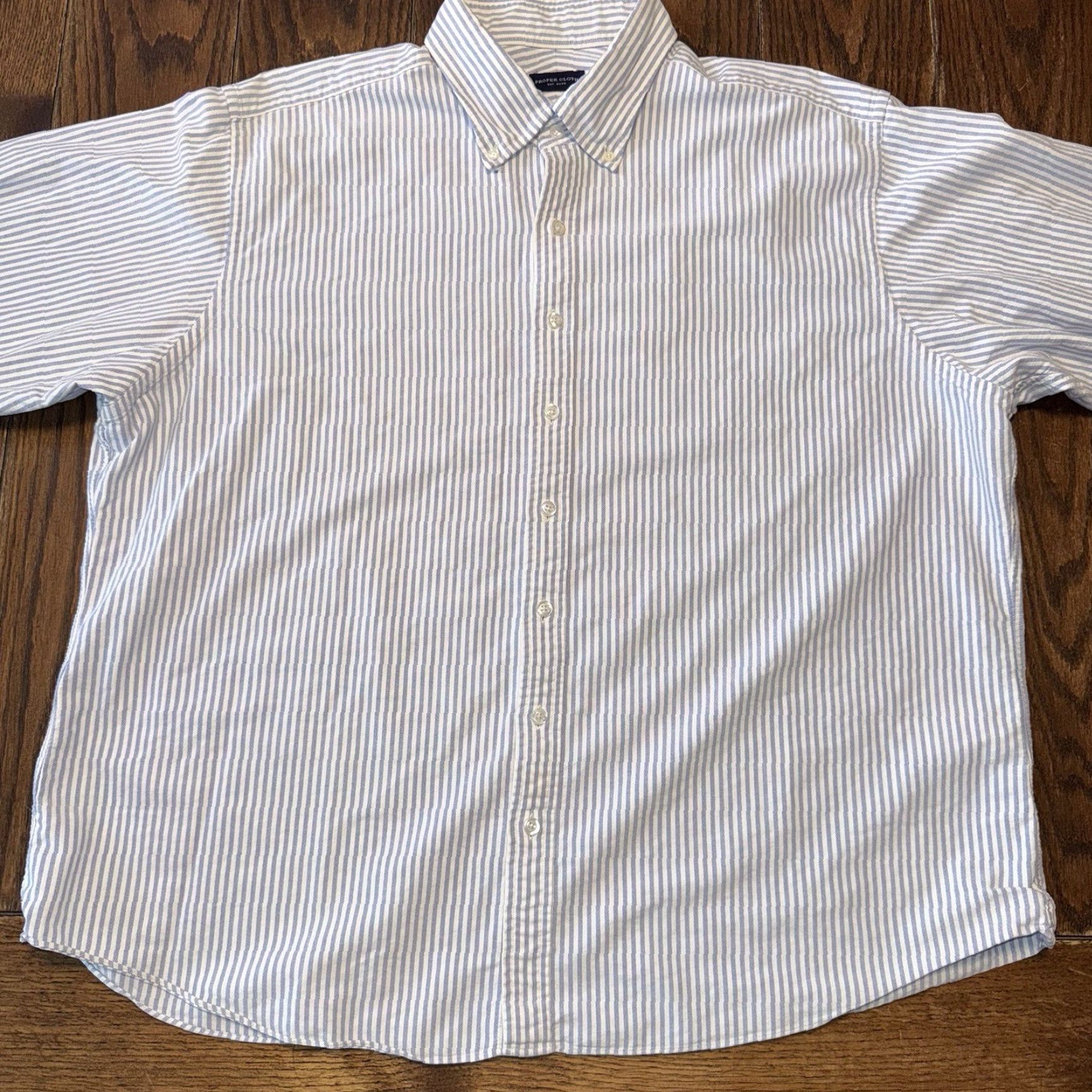 Proper Cloth Proper Cloth Button Shirt XXL Blue Stripe Lightweight Cotton Oxford Mens Button-Up Collared Long Sleeve Size US XXL / EU 58 / 5 - 2 Thumbnail