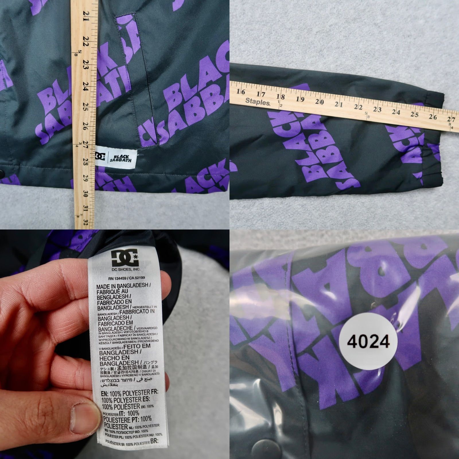 Vintage DC Shoes x Black Sabbath Coaches Jacket Mens L Black Purple NWT ADYJK03142 Size US L / EU 52-54 / 3 - 8 Thumbnail