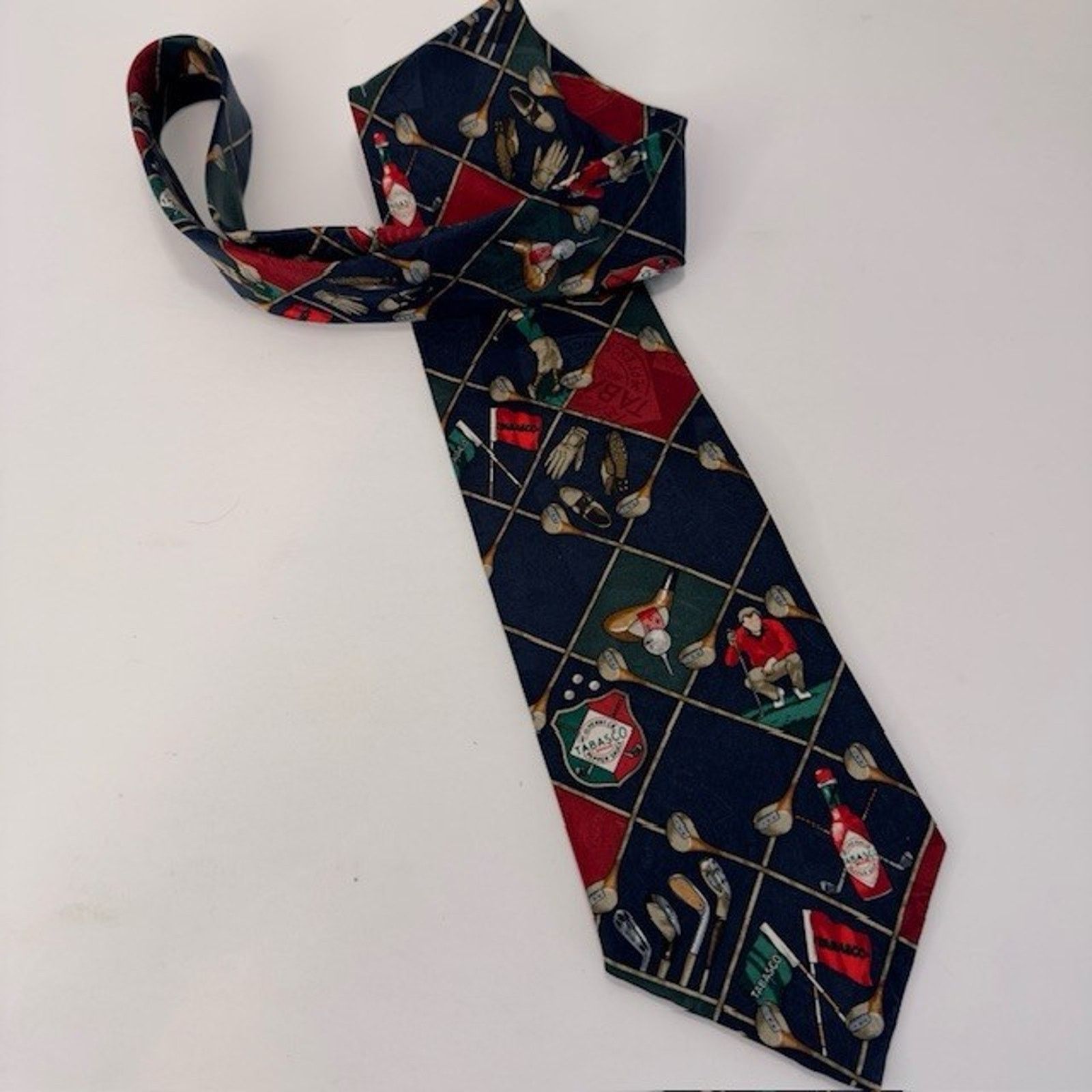 Tabasco Tabasco Golf Themed 100% Silk Tie USA Novelty 58 1/2" x 4" Size ONE SIZE - 8 Thumbnail