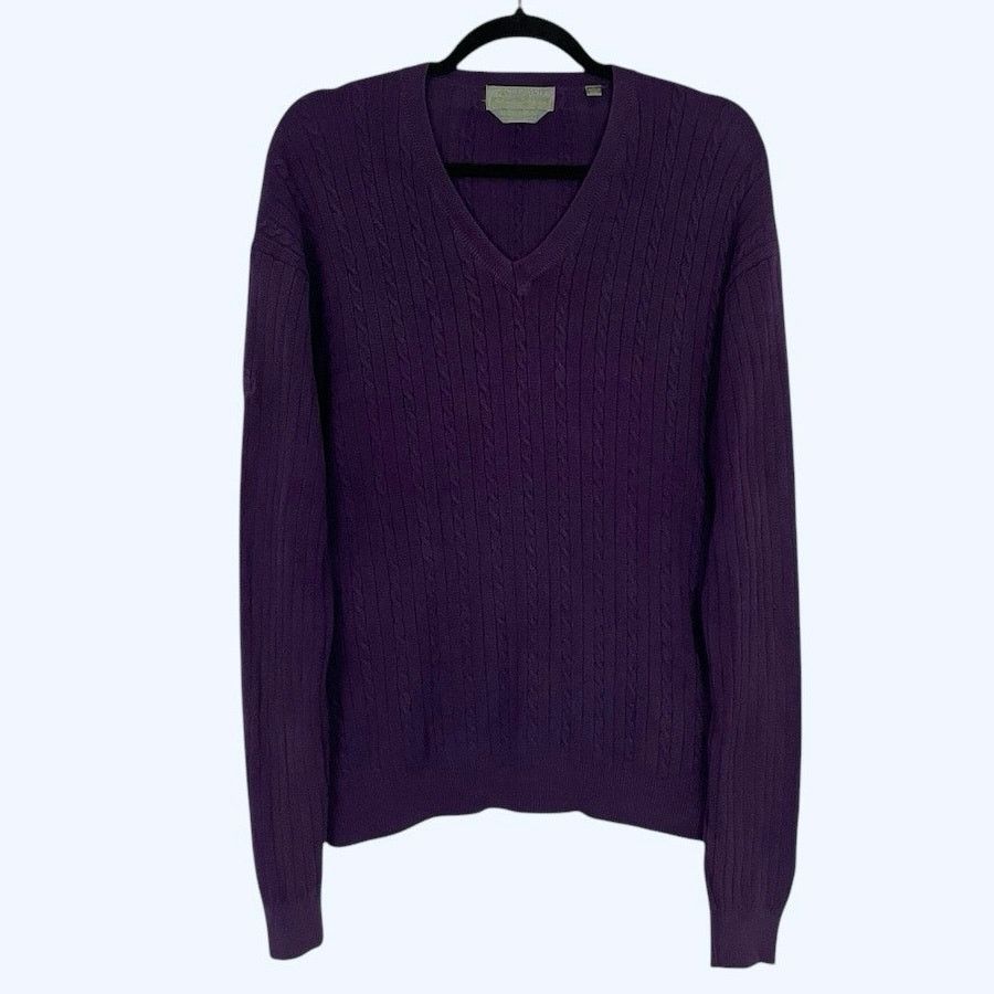 Descente Descente Vintage Purple Cable Knit V-Neck Sweater Size L / US 10 / IT 46 - 1 Thumbnail