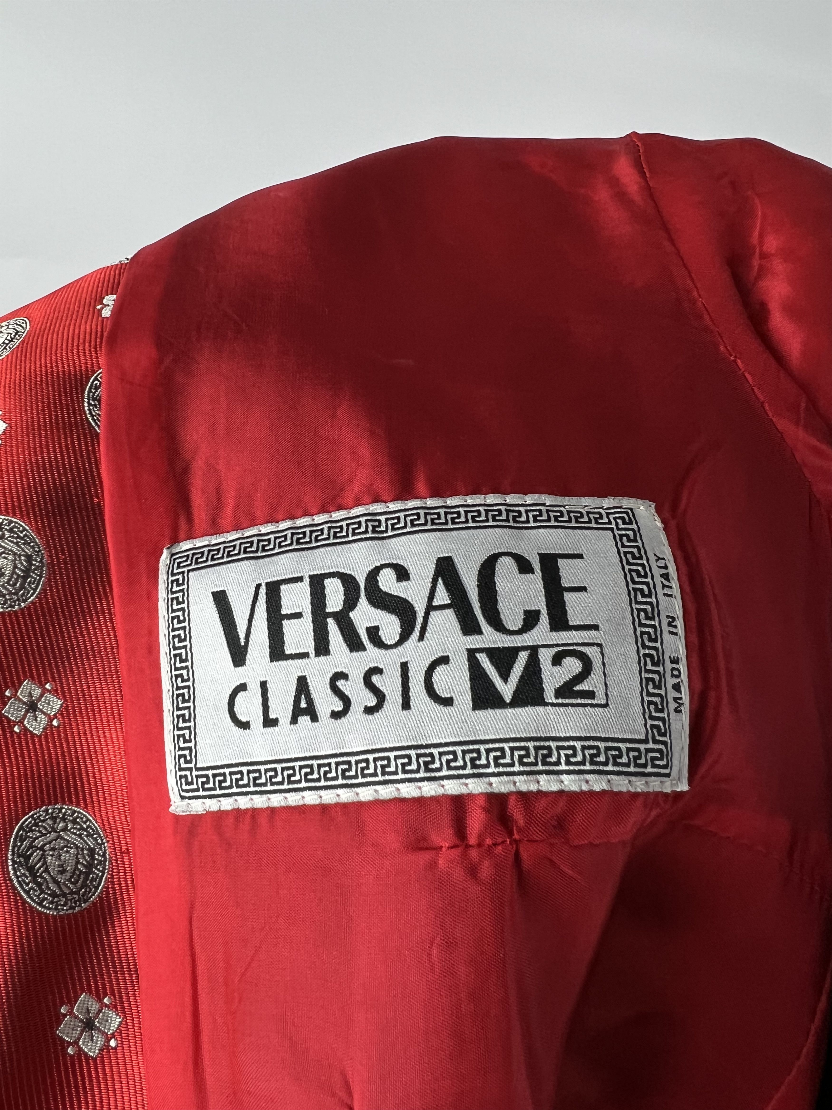 Versace Classic V2 Medusa Logo Full Print Silk Blazer US6
