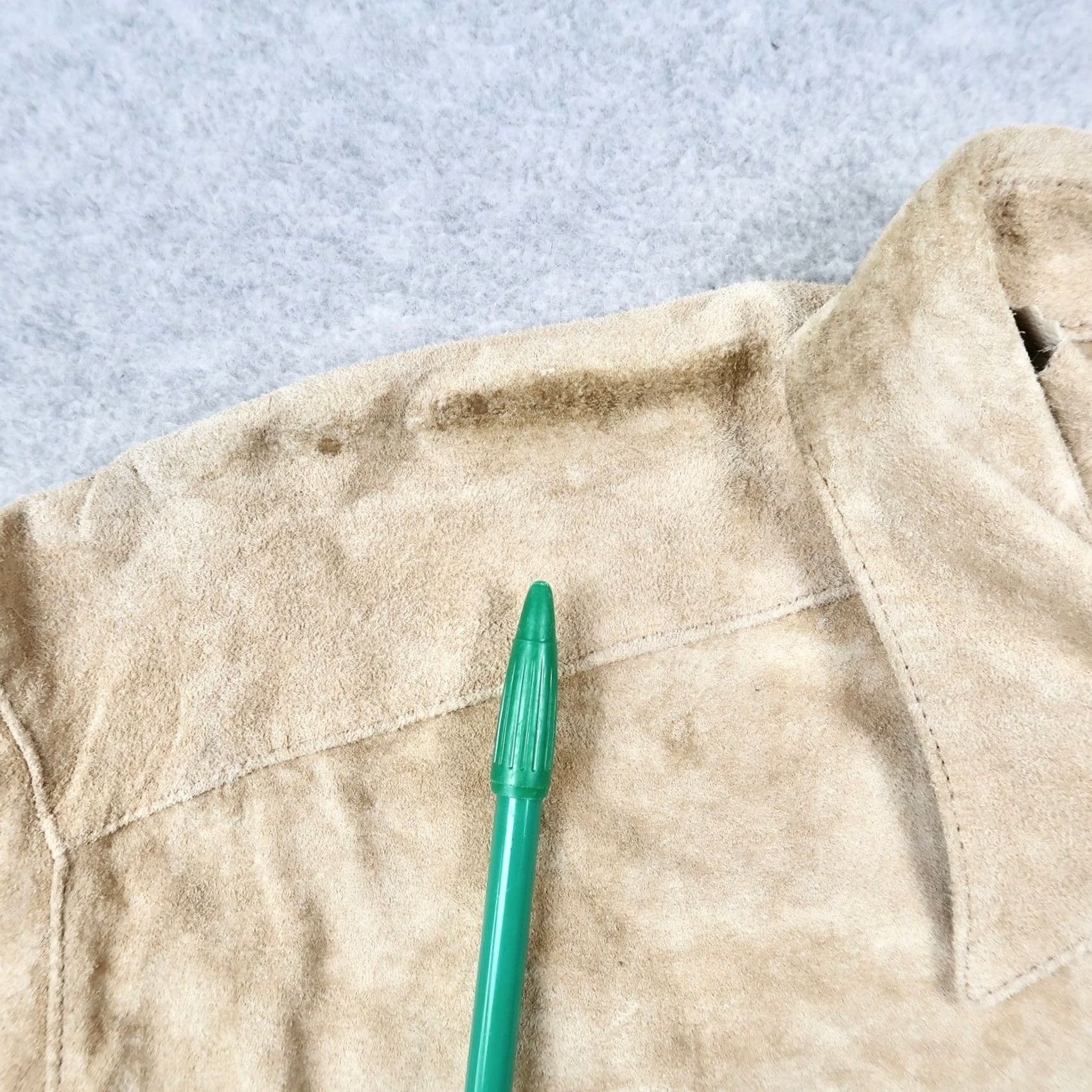 Vintage Alan Flusser Mens Large Tan Suede Leather Shirt Long Sleeve Button Down Casual Outdoor RN110498 Size US L / EU 52-54 / 3 - 5 Thumbnail