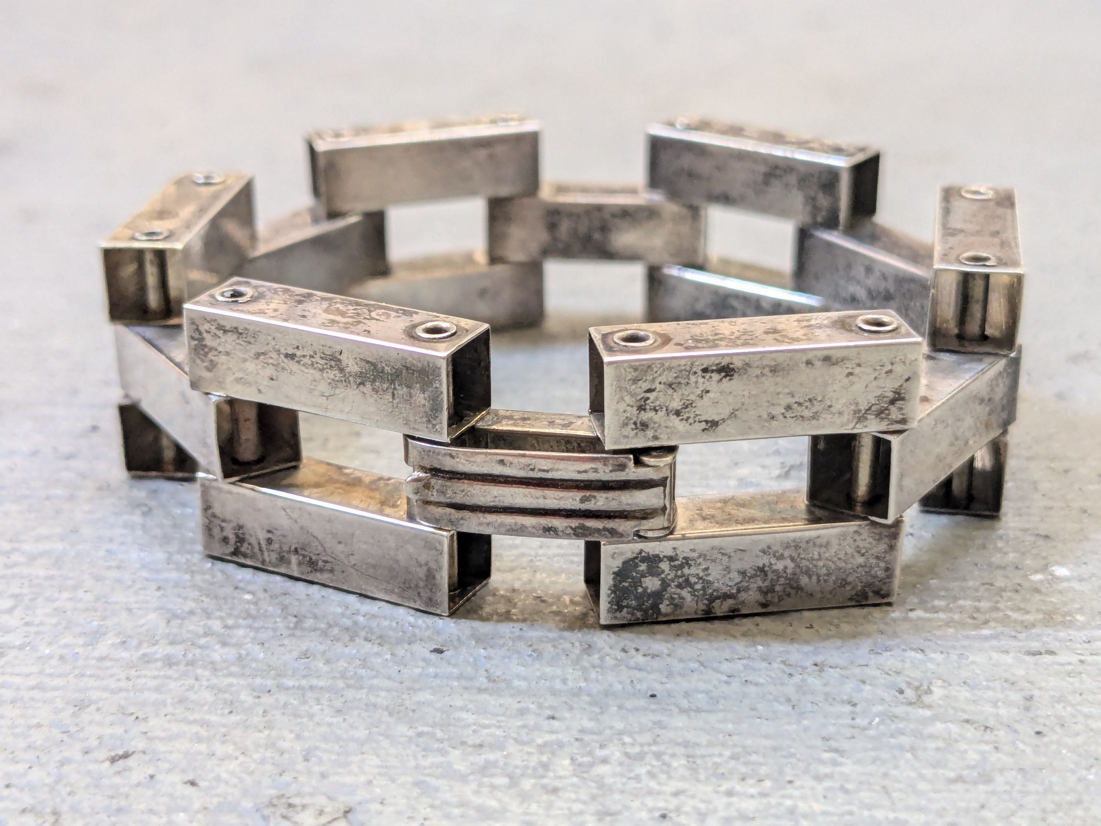 Other Vintage Sterling Silver Bracelet Modern Industrial 7.75" Size ONE SIZE - 3 Thumbnail