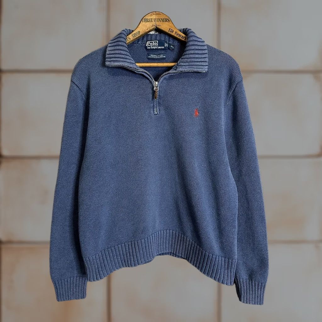 Ralph Lauren VINTAGE Ralph Lauren Mens XL Pima Cotton Knit Half Zip Sweater Blue Size US M / EU 48-50 / 2 - 1 Thumbnail
