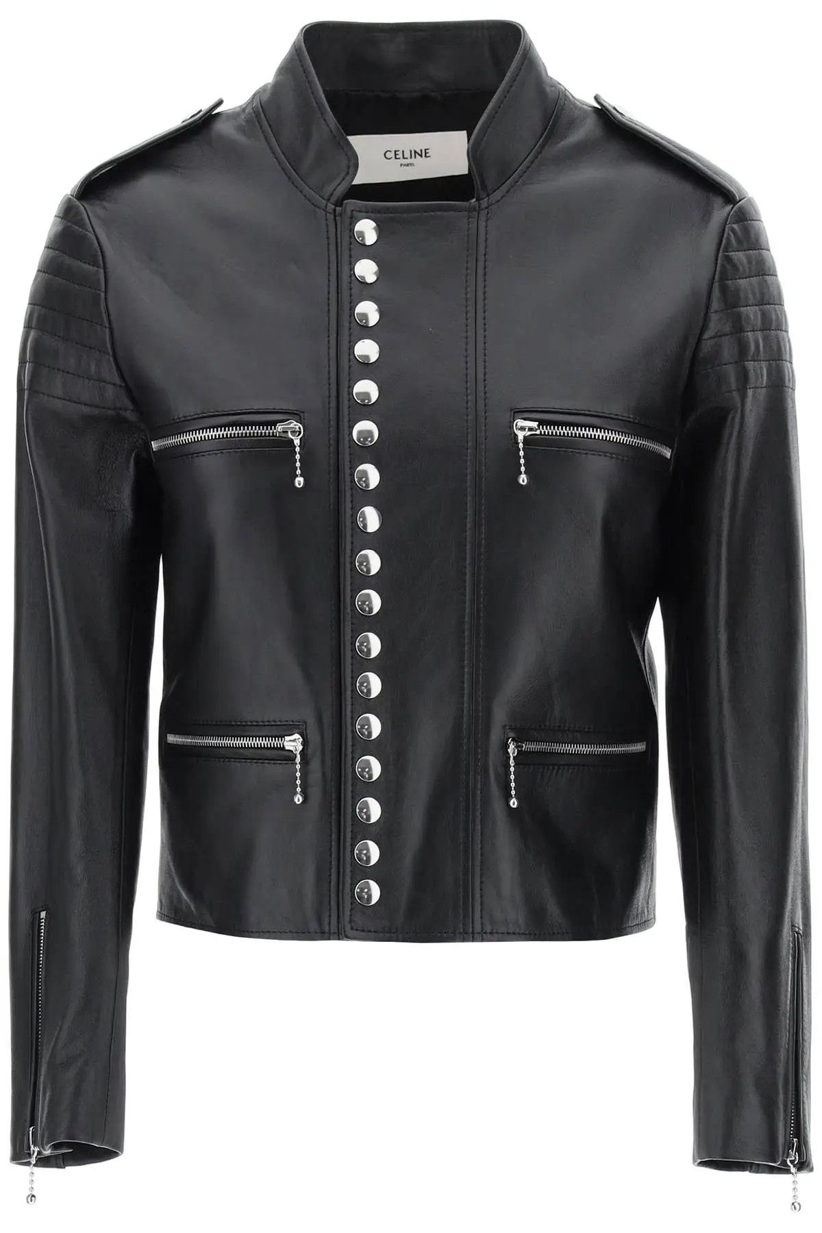 image of Celine O1S22I1N0424 Leather Jacket In Black, Women's (Size XS)