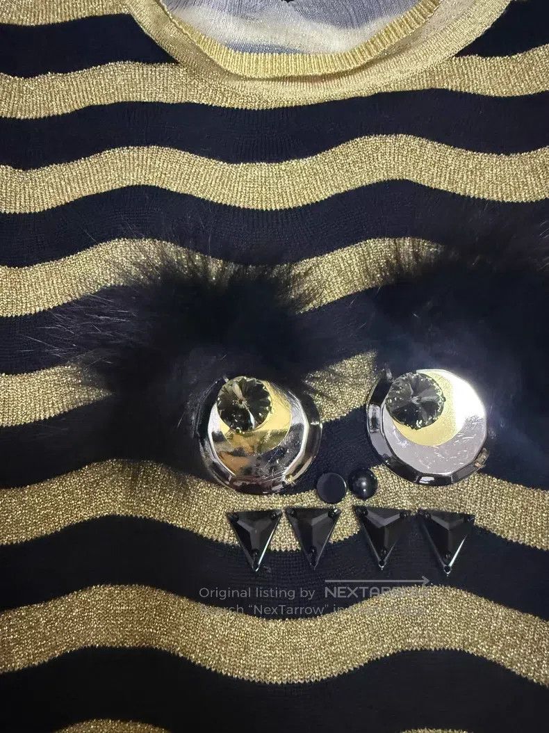 Fendi Fendi Gold Striped Knit Top - Black and Gold Stripes - Fau Size XS / US 0-2 / IT 36-38 - 3 Thumbnail