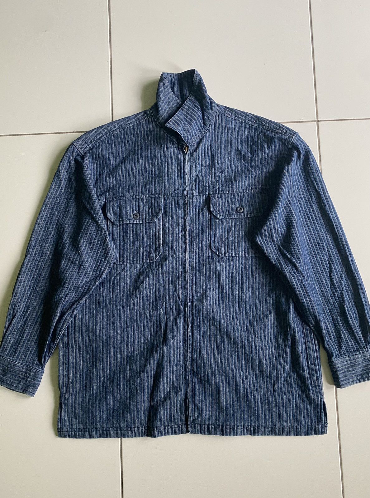 image of Biker Jeans x Nicole Club Nicole St Grilles Strips Jeans Zip Up Sweaters in Blue, Men's (Size Large