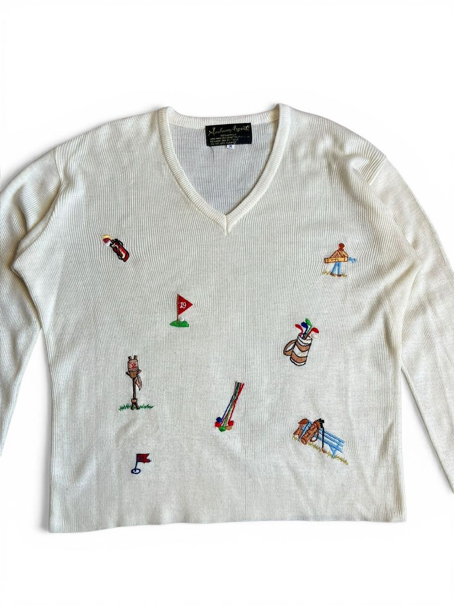 Vintage Vintage Embroidered Golf Knit V Neck Sweater M cropped fit Size US M / EU 48-50 / 2 - 3 Thumbnail