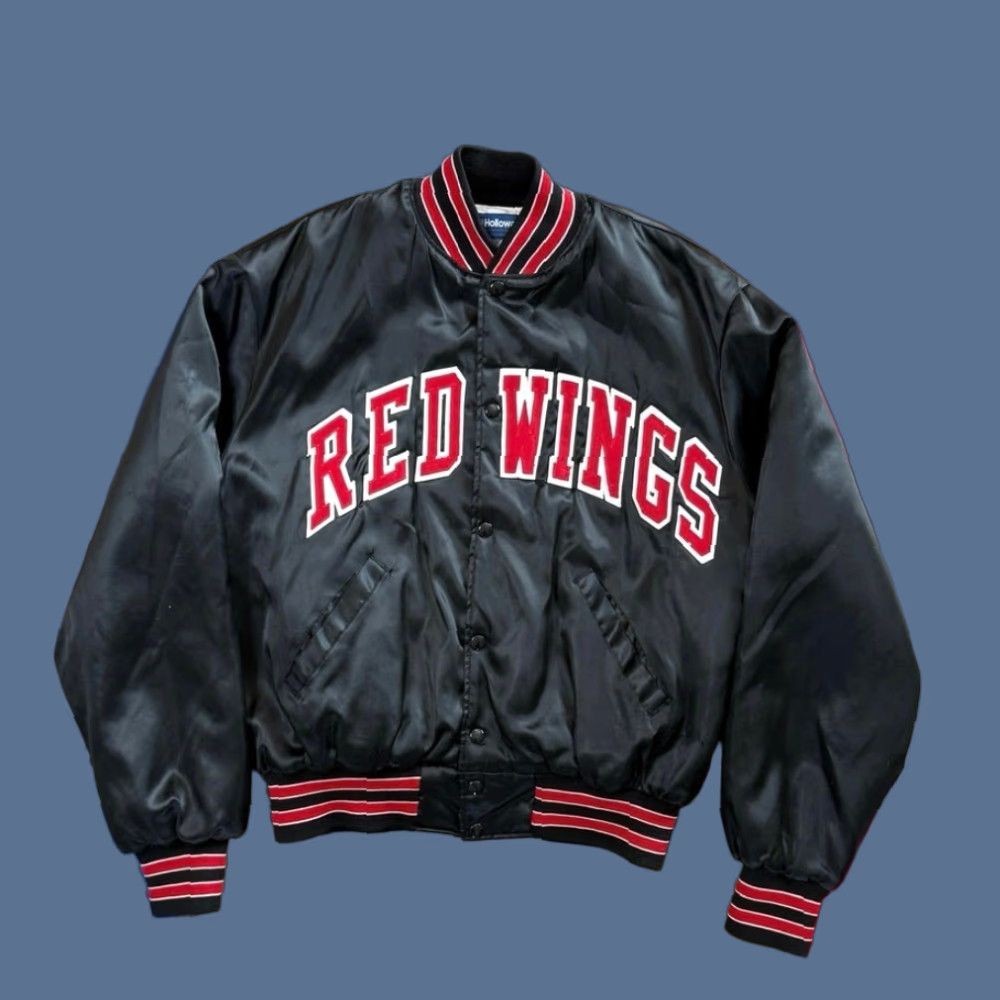 Holloway VINTAGE Detroit Red Wings Bomber Satin Jacket NHL 90s Black Red Men XL Front Snap Closure Jacket Size US XL / EU 56 / 4 - 1 Thumbnail