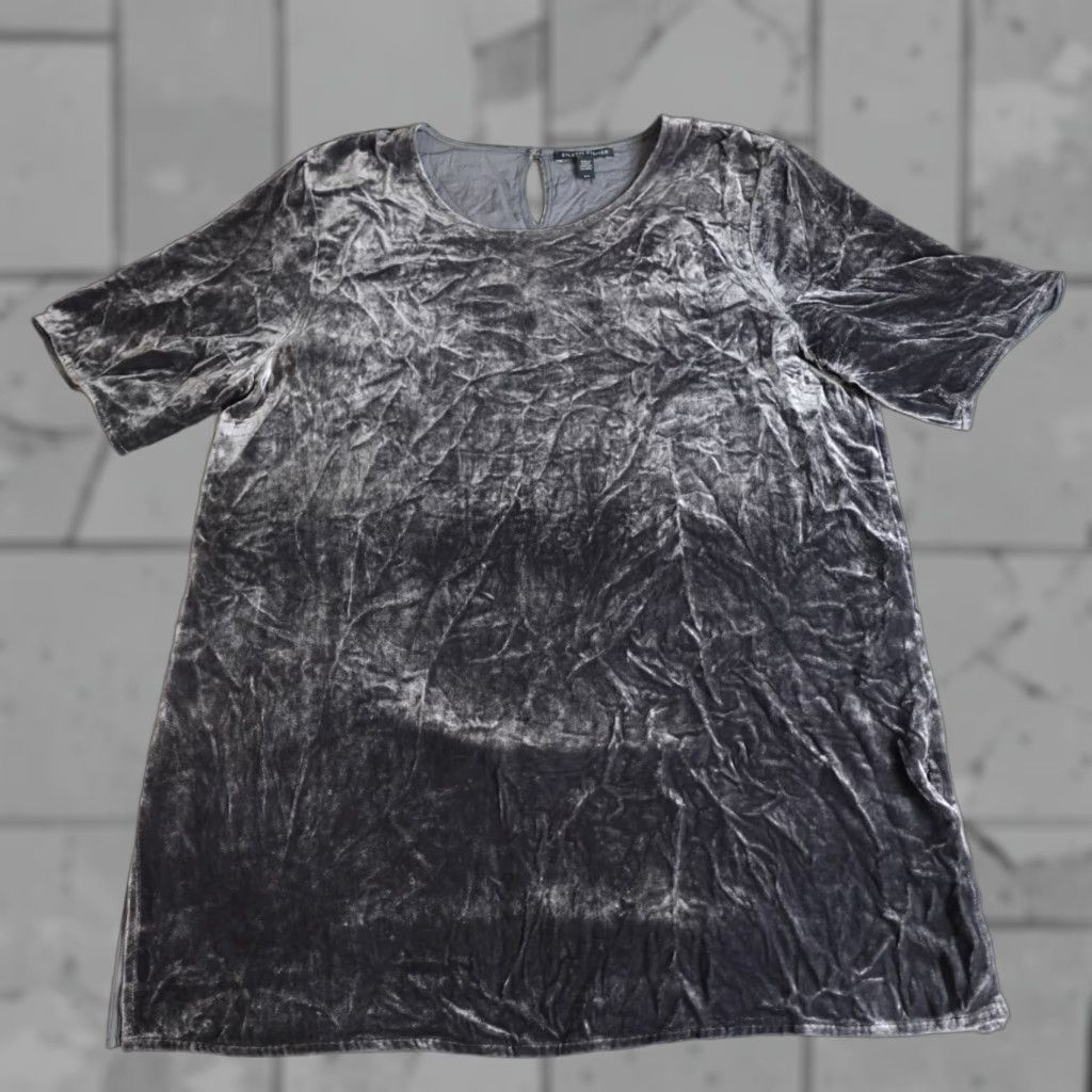 Eileen Fisher Eileen Fisher Womens Blouse Short Sleeve Gray Velvet Rayon Silk Size S / US 4 / IT 40 - 1 Thumbnail