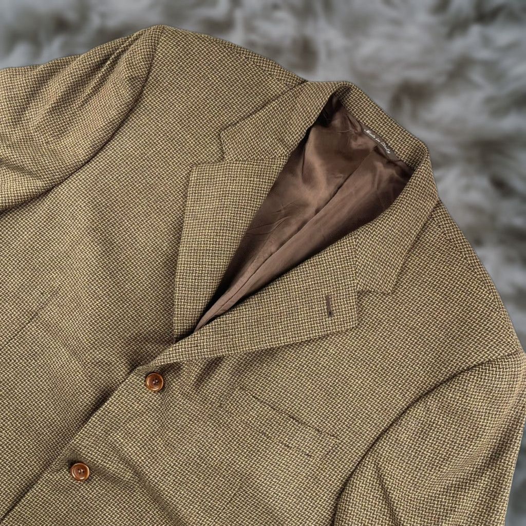 Canali Blazer Jacket - Wool Flannel Brown 46 Long Single-Breasted Three-Button Front Notch Lapel Double-Vented Made in Italy Men’s