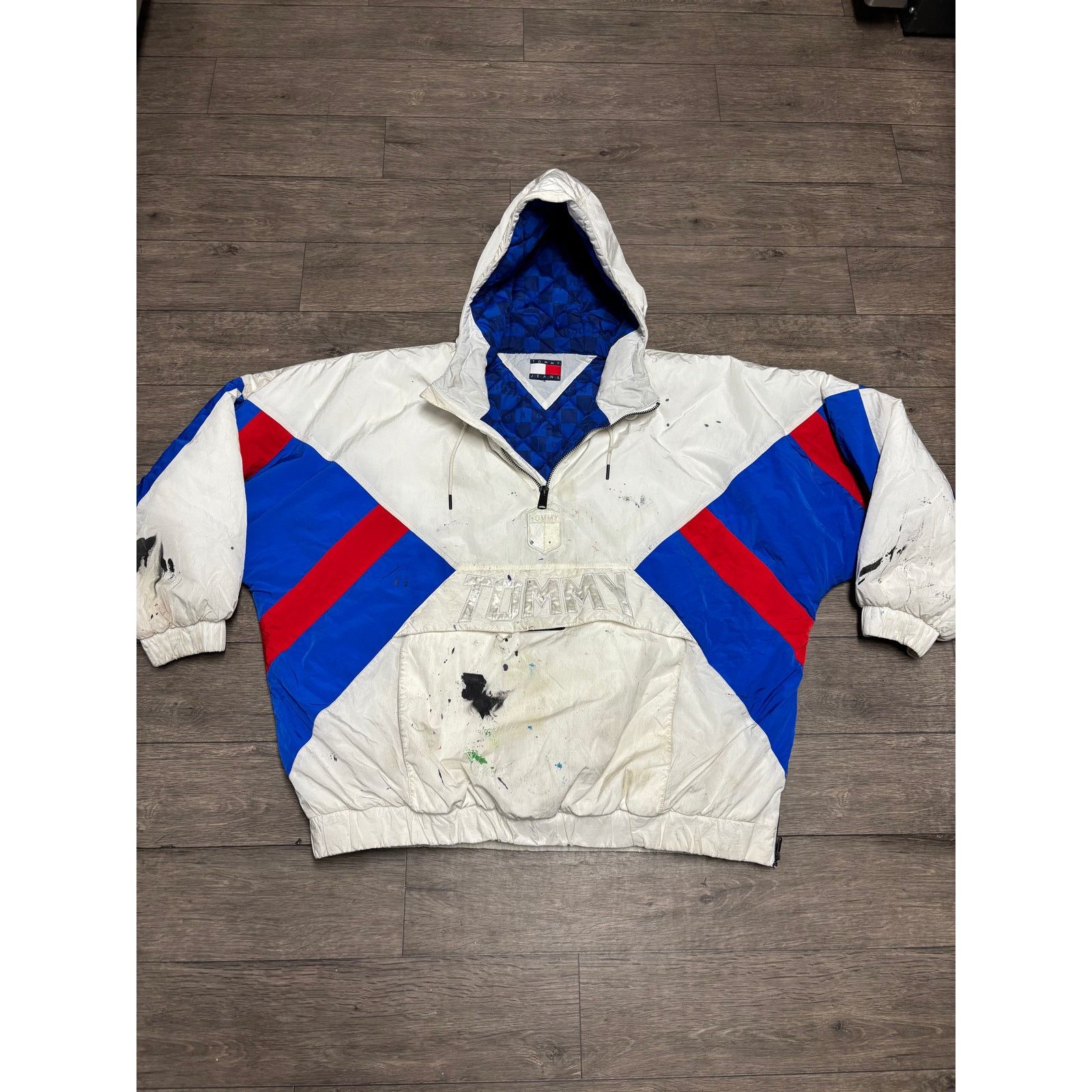 Tommy Jeans × Vintage Tommy Jeans Pullover Retro Jacket Sz L White Blue Size US L / EU 52-54 / 3 - 1 Thumbnail
