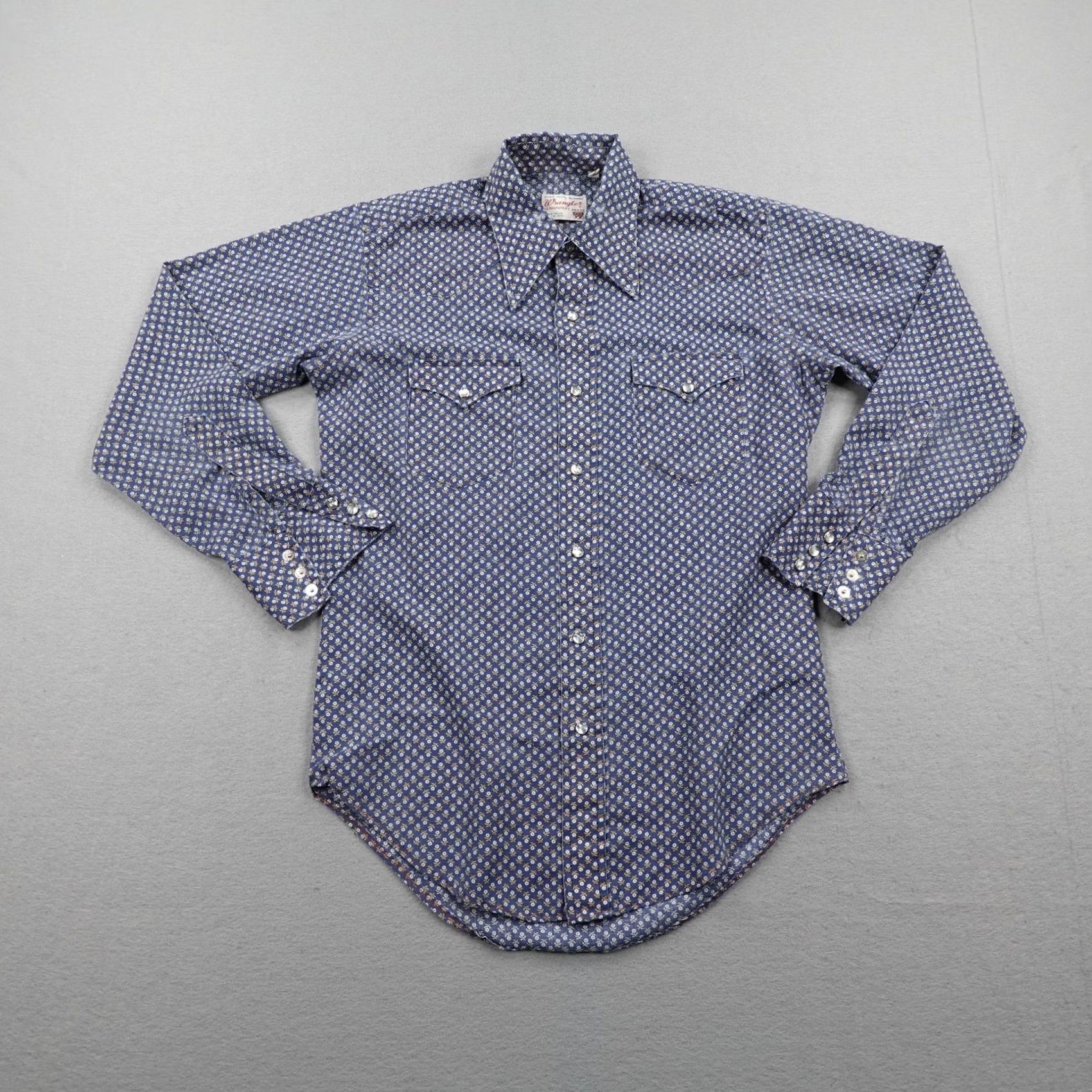 Wrangler VINTAGE Wrangler Shirt Mens Medium Blue Floral Western Pearl Snap Rodeo 70s Size US M / EU 48-50 / 2 - 2 Thumbnail