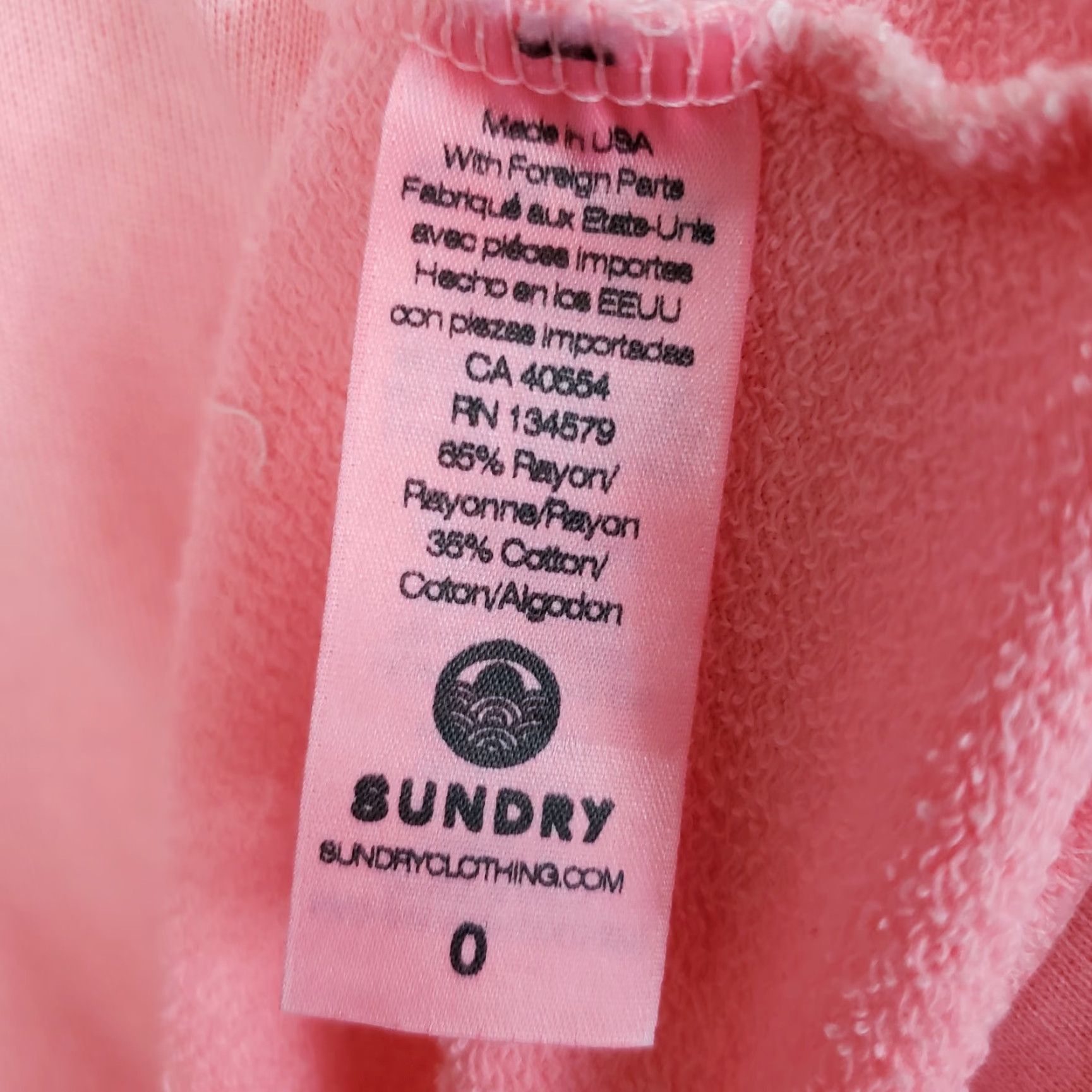Sundry Sundry Womens Pullover Sweatshirt XS Solid Pink Long Sleeve Rayon Cotton Size XS / US 0-2 / IT 36-38 - 6 Thumbnail