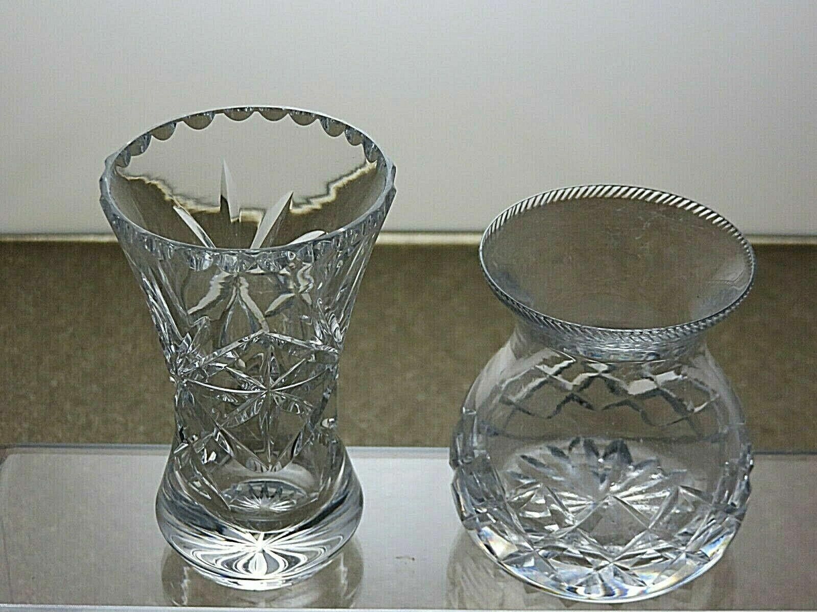 The Unbranded Brand Cut Glass Crystal Set Of 2 Vases 3 7/8" Size ONE SIZE - 4 Thumbnail