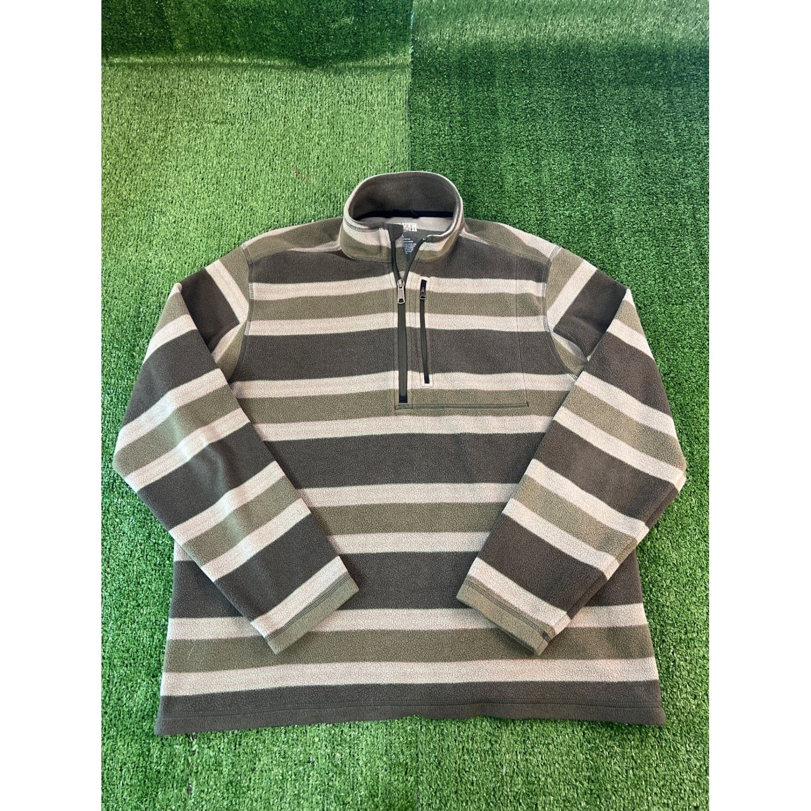 Duluth Trading Company Duluth Trading Co Mens L Fleece Striped Pullover Olive Green Size US XL / EU 56 / 4 - 1 Thumbnail