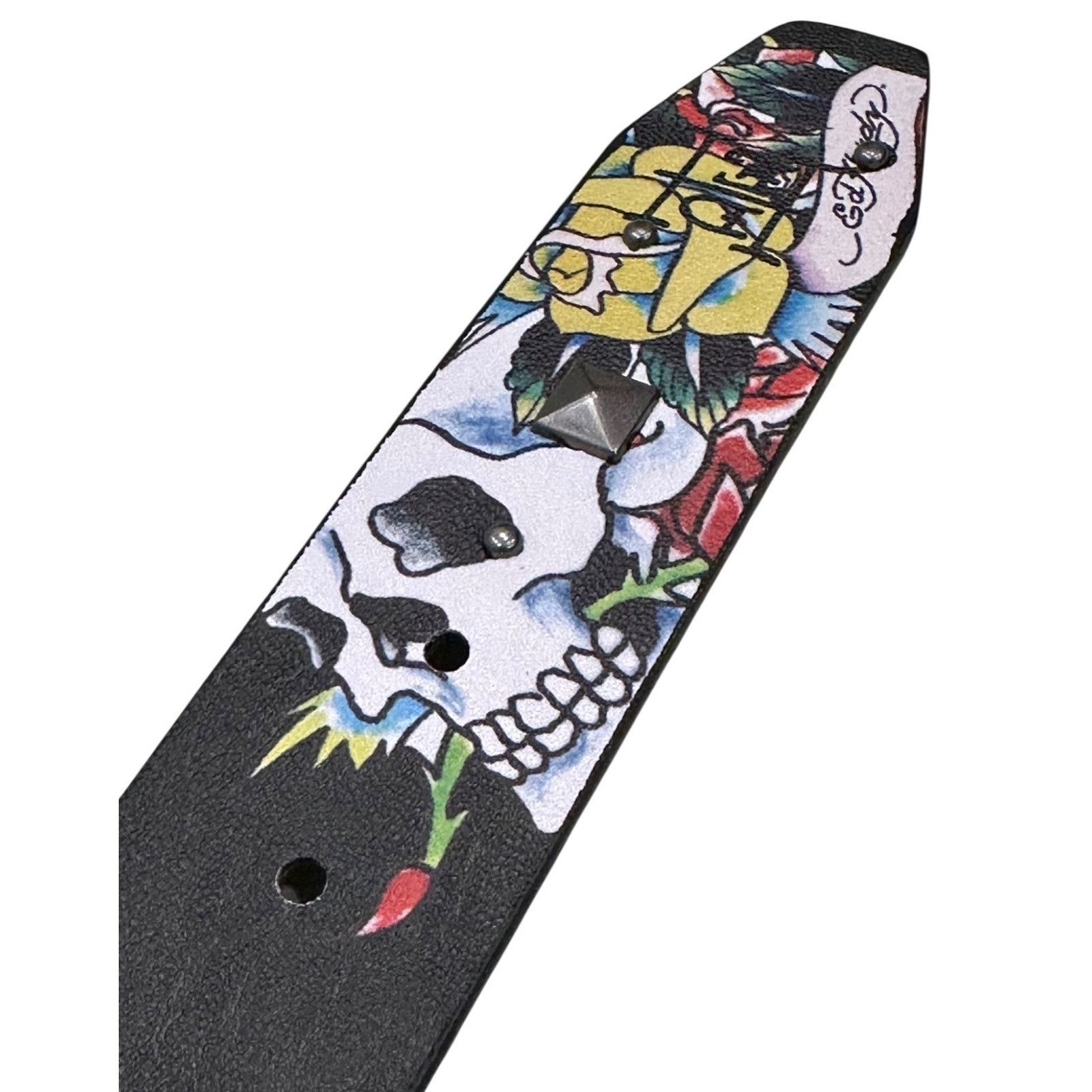 Ed Hardy Ed Hardy Skulls and Roses Printed Black Belt Rivet Studs Size 42 - 6 Thumbnail