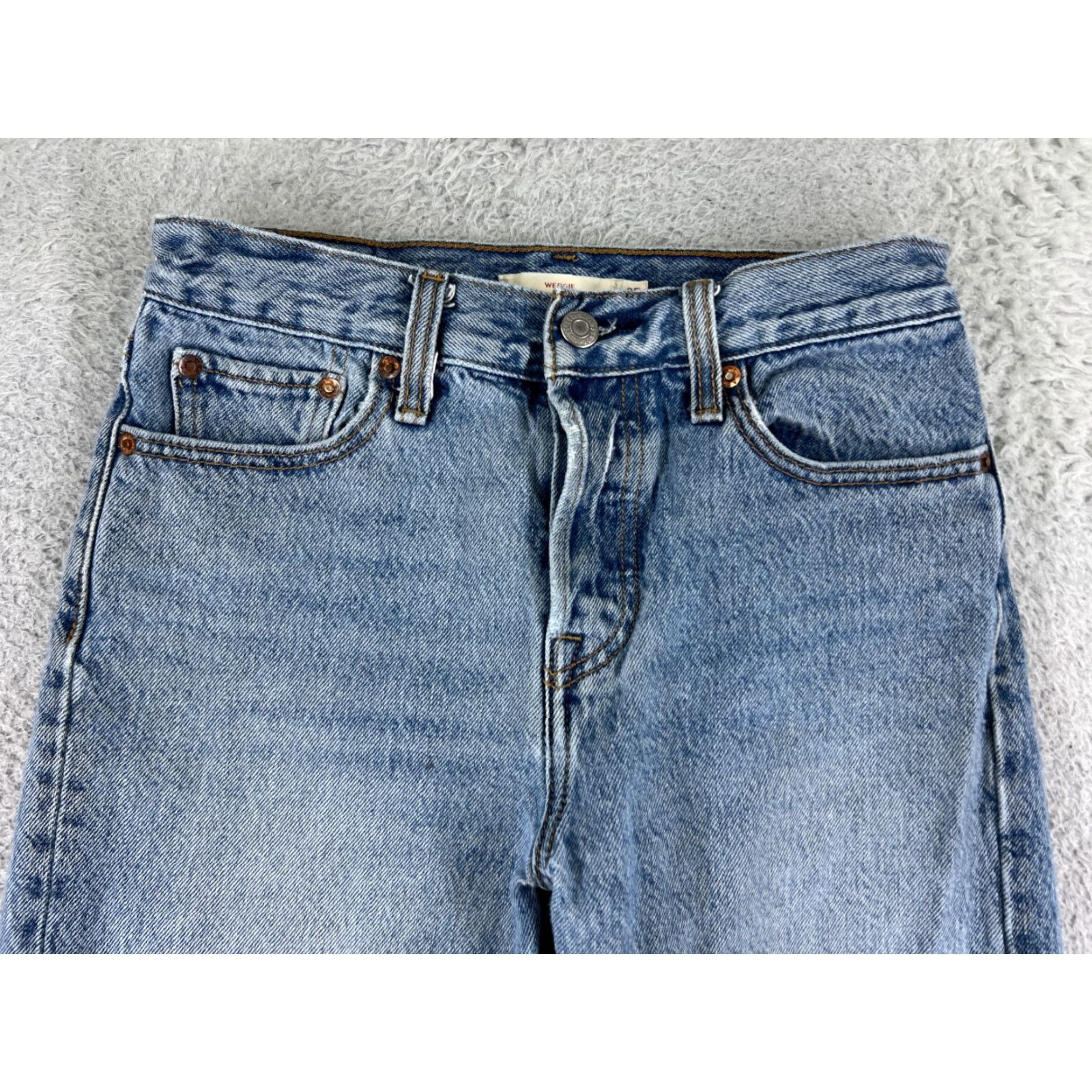Levi's Levis Premium Pants Womens 25 Blue Denim Jeans Tapered Big E Wedgie Button Fly Size 42" / US 20 - 4 Thumbnail
