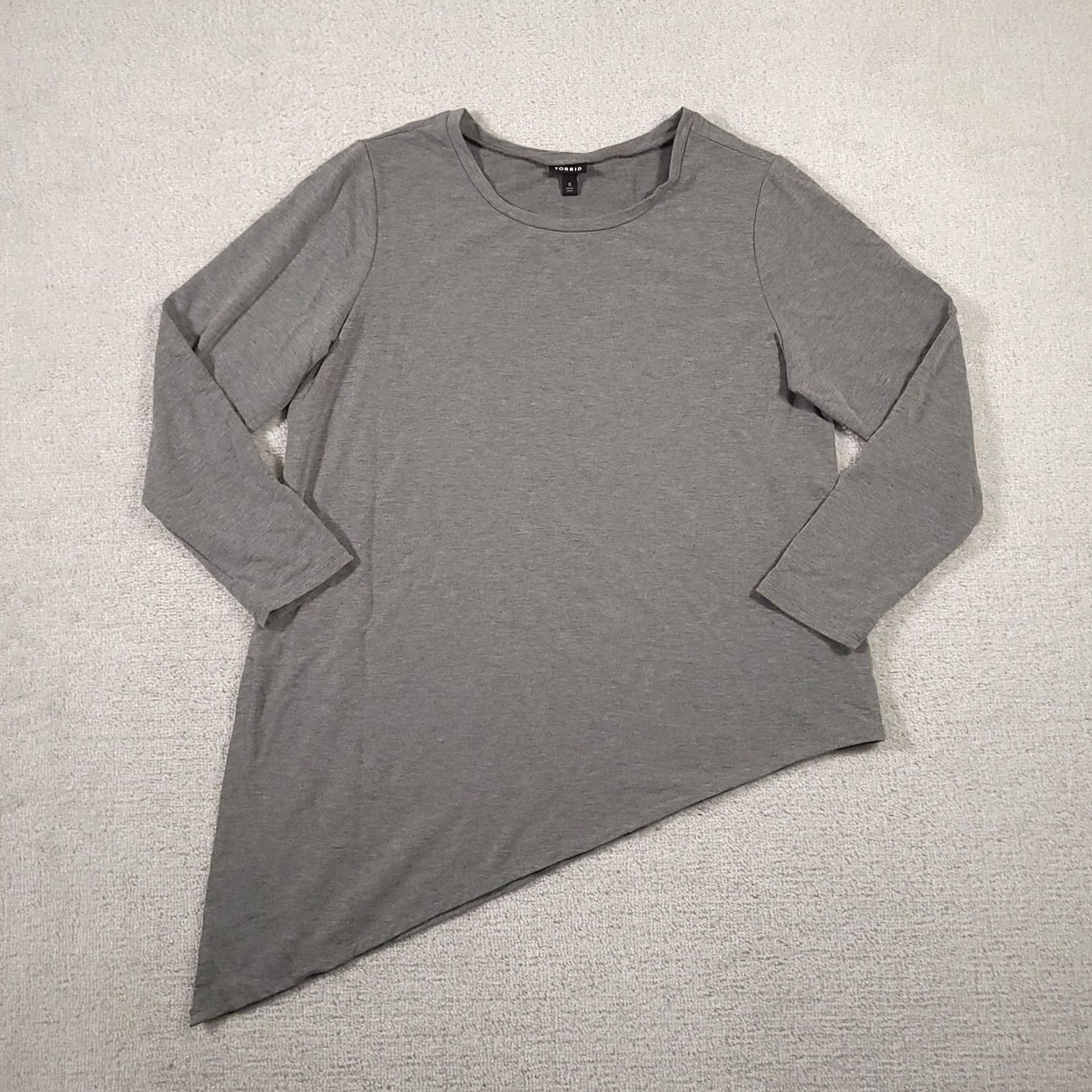 Torrid Torrid French Terry Long Sleeve Top Sz 0 Large Gray Asymmetrical Hem Stretch Size L / US 10 / IT 46 - 2 Thumbnail