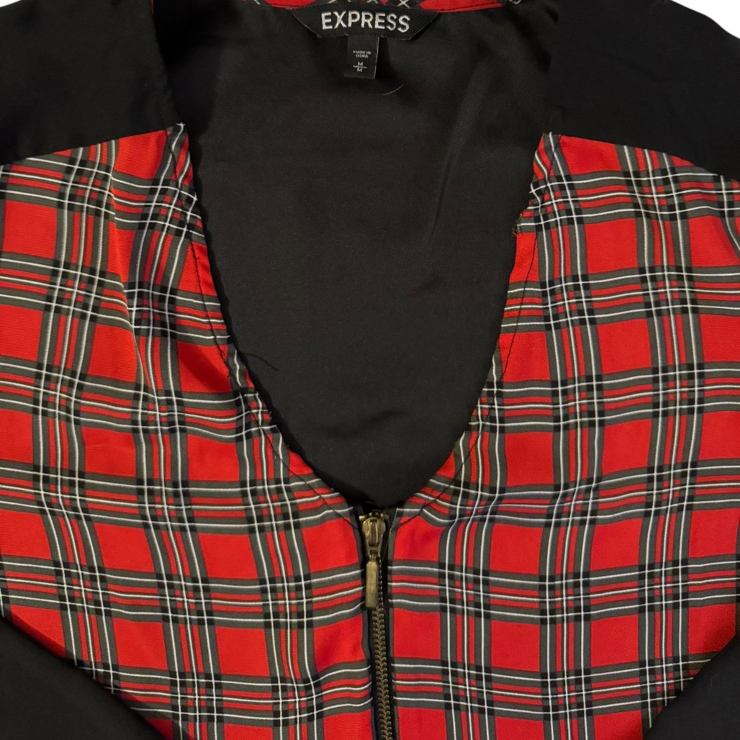 Express Retro Express Shirt Red Black & Gray Plaid ¾ Sleeves Medium Size M / US 6-8 / IT 42-44 - 2 Thumbnail