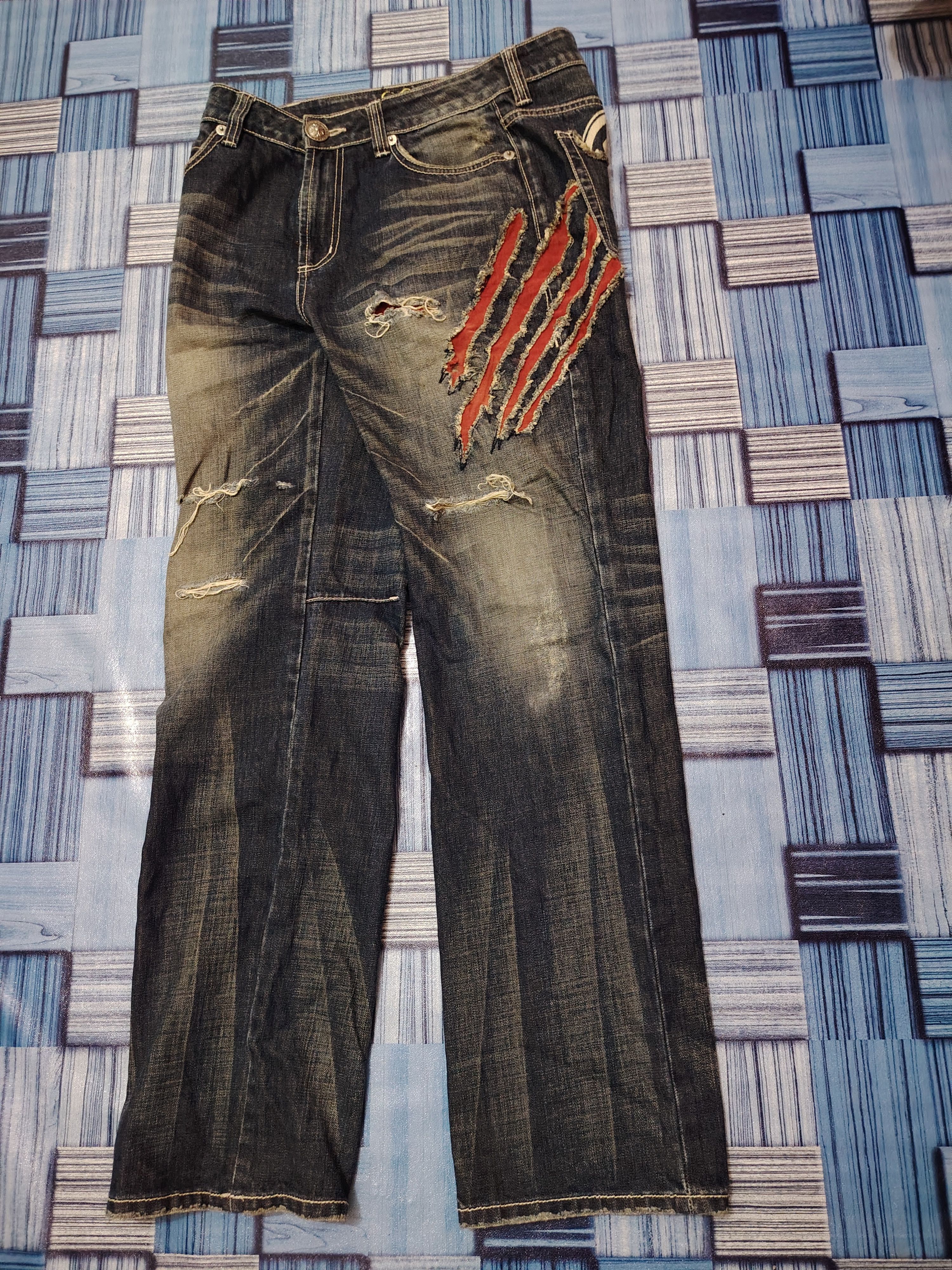 Japanese Brand Distressed denim osaka big train flared jeans Size US 31 - 25 Thumbnail