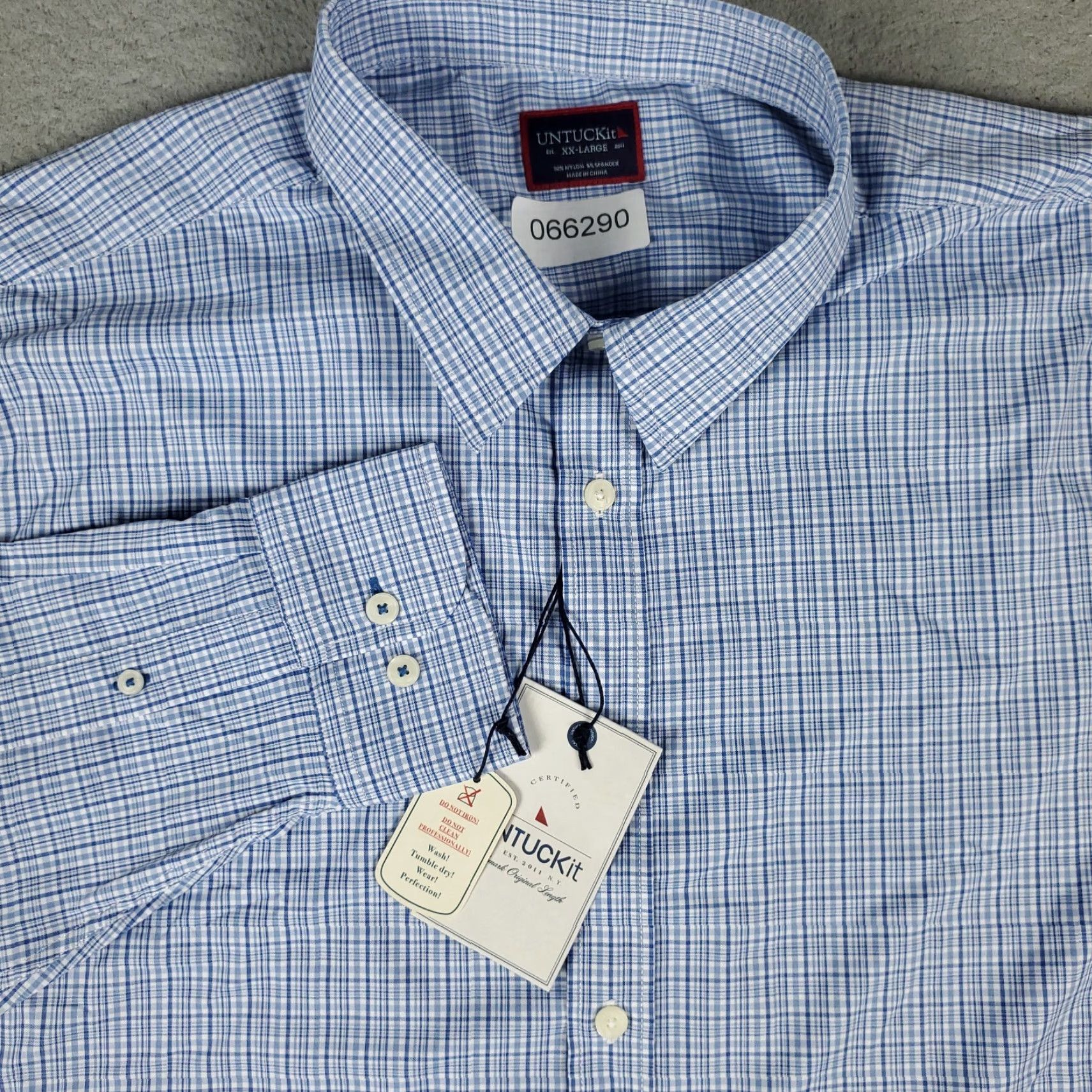 UNTUCKit UNTUCKit Shirt Mens 2XL Blue Plaid Nylon Button-Up Long Sleeve Casual Dress Shirt Adult Mens Featured Plaid Pattern Button Nylon Blue 2XL UNTUCKit Size US XXL / EU 58 / 5 - 2 Thumbnail